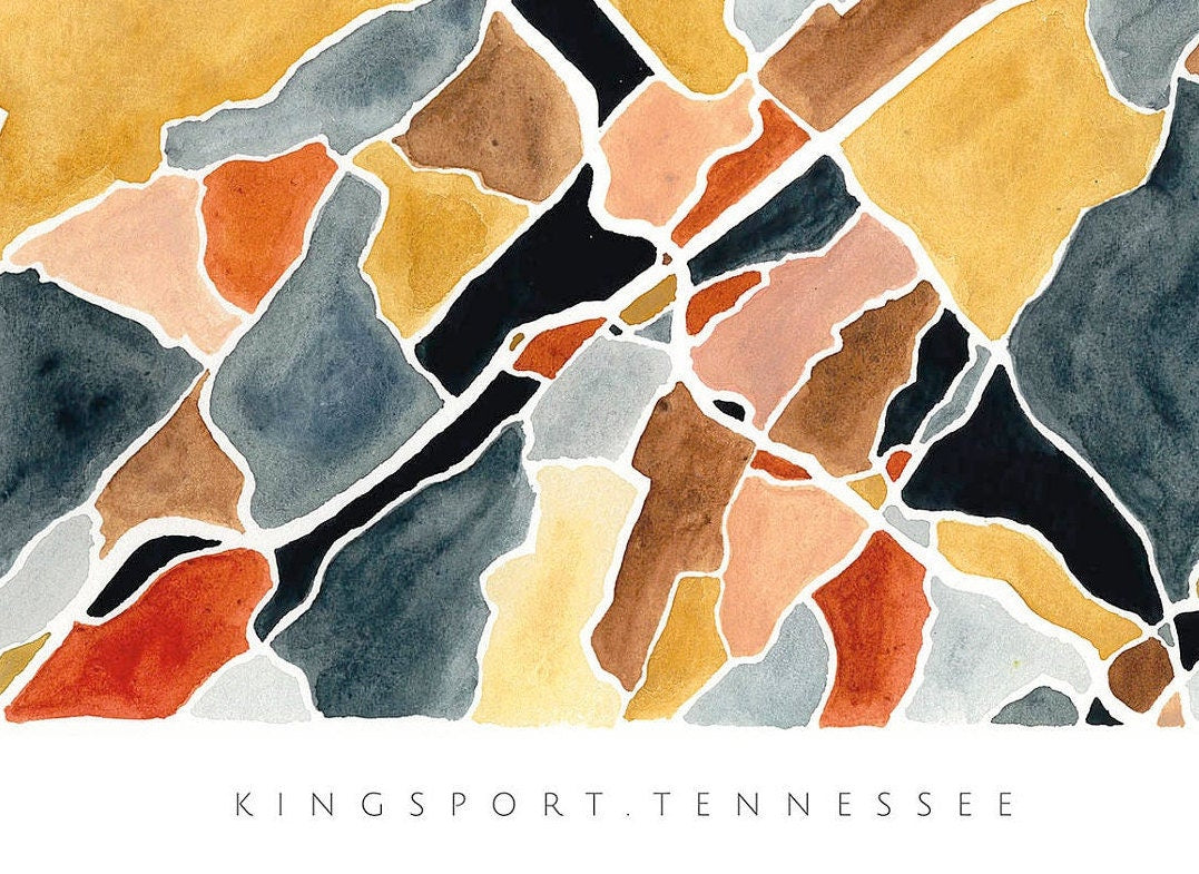 Kingsport, TN illustrated map | East Tennessee watercolor painting | Abstract artwork