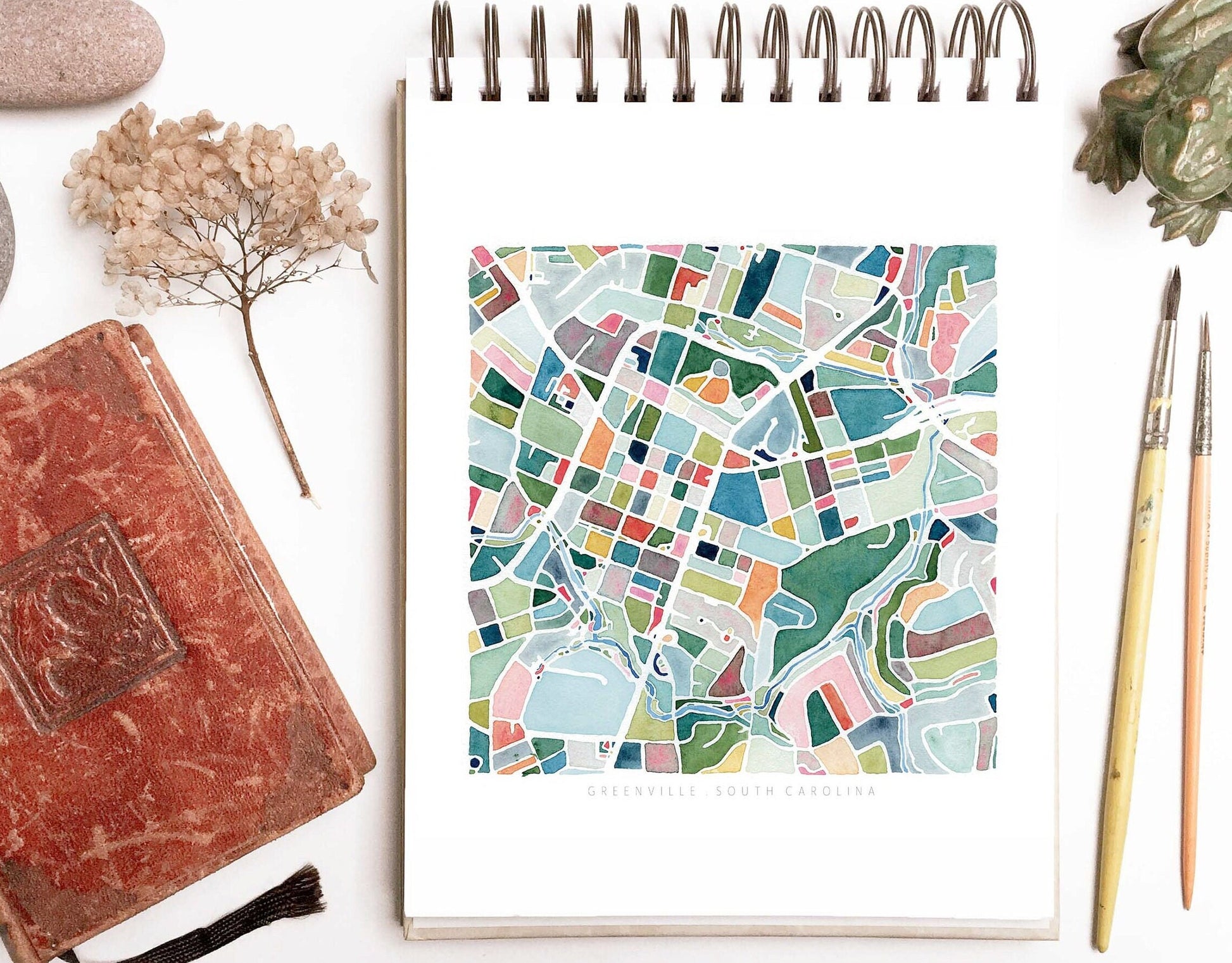 Greenville, SC map | South Carolina watercolor painting | Housewarming gift