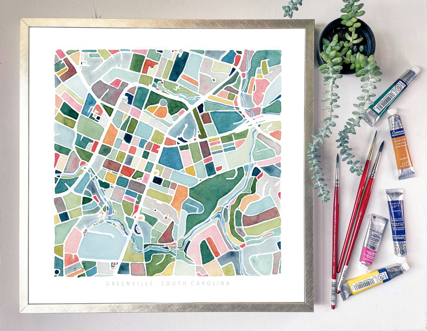 Greenville, SC map | South Carolina watercolor painting | Housewarming gift