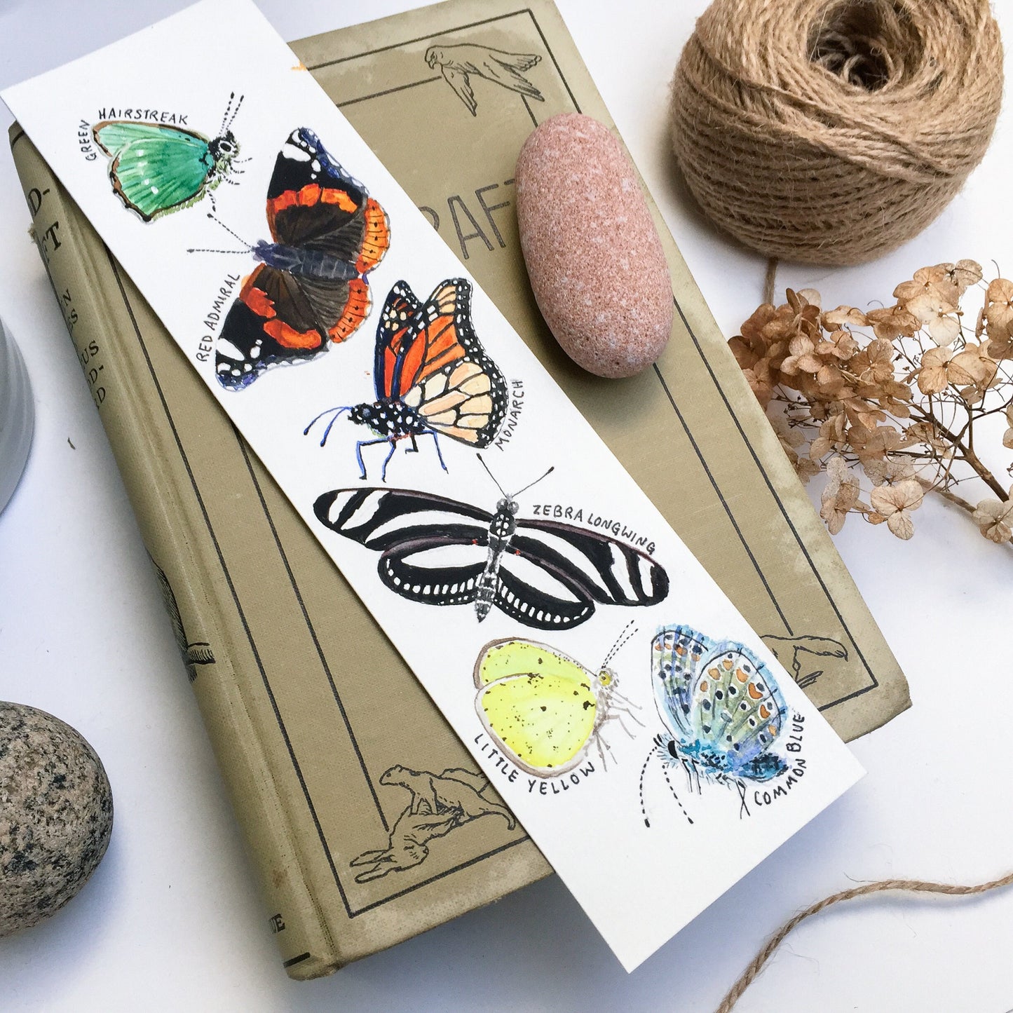 Butterflies bookmark | Watercolor field guide bookmark | Miniature nature painting