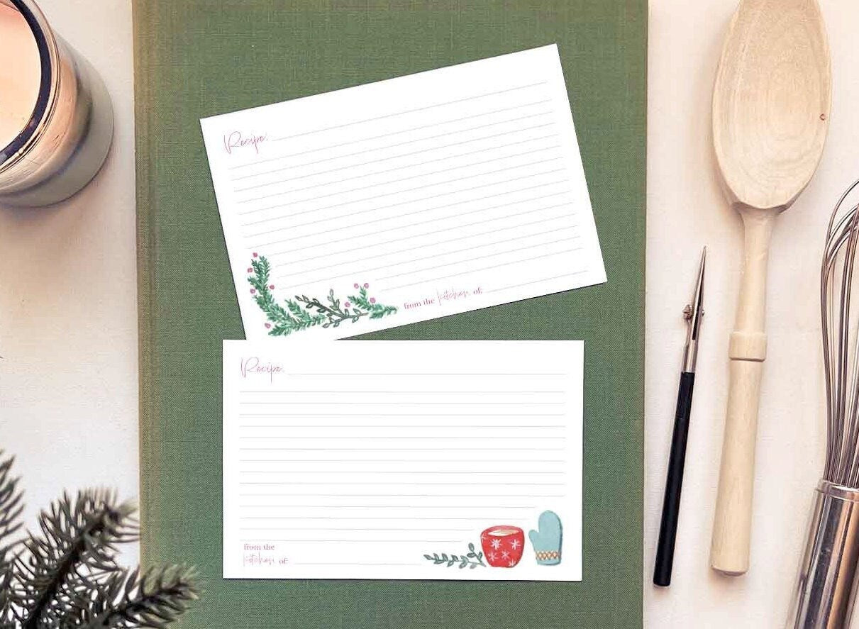 Simple Printable Holiday Recipe Card . Digital Download Baking Notecard . Illustrated Christmas Cookie Index Card