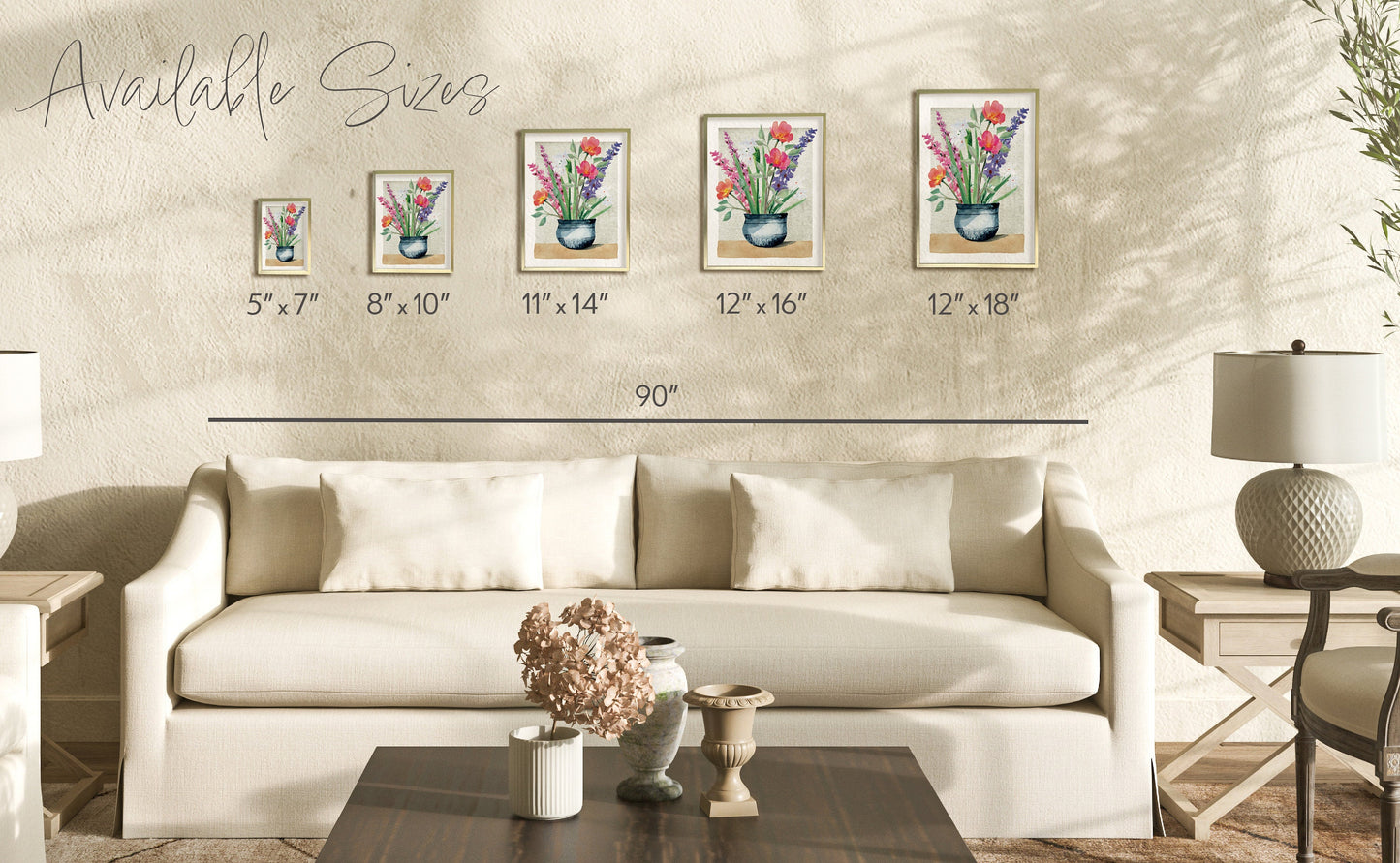 Custom Birth Flower Bouquet in a Vase | Grandma's Garden Watercolor Print | Unique Mother’s Day Floral Arrangement