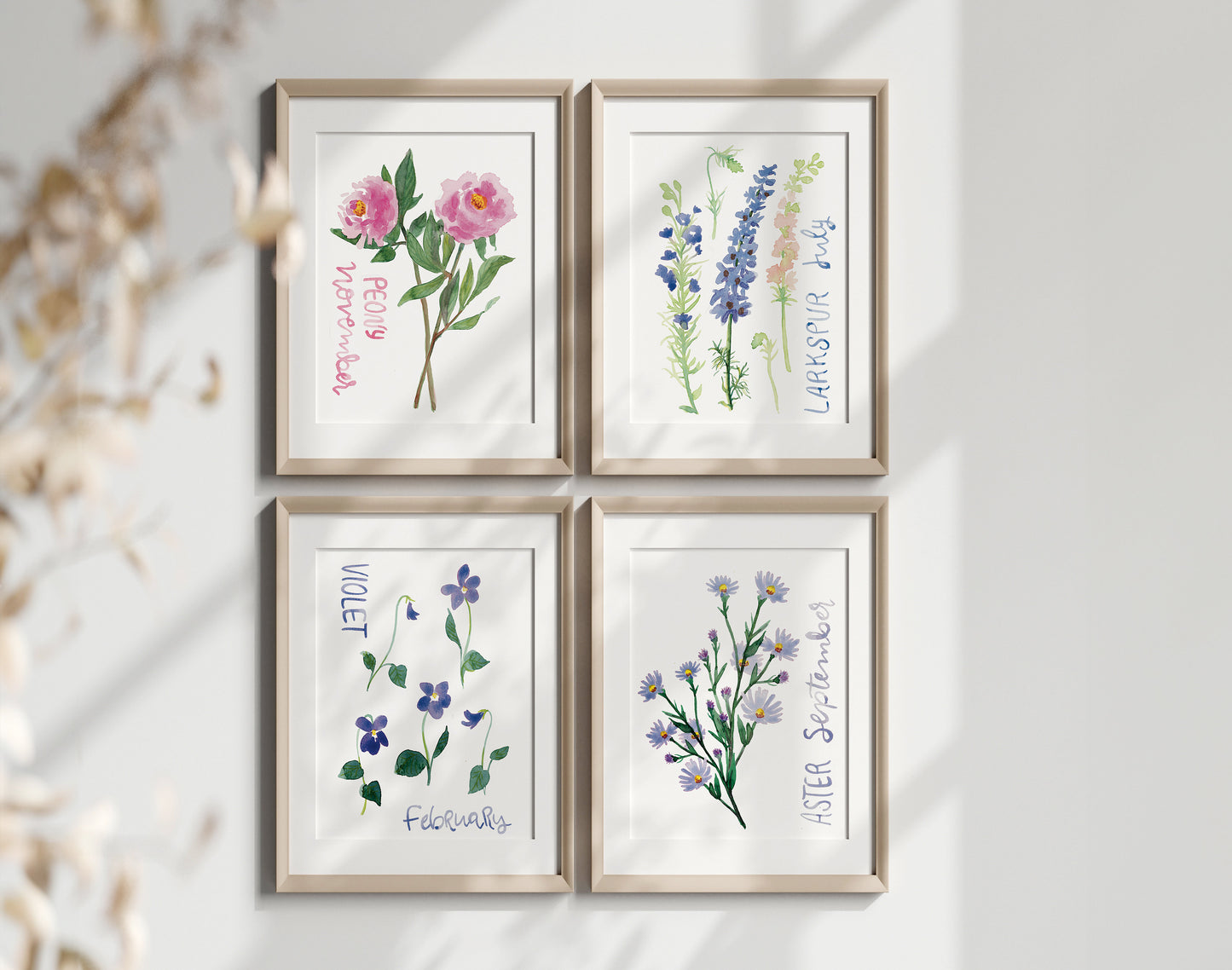 Aster birth flower simple watercolor print | September birthday month art | Mother's Day gift for her