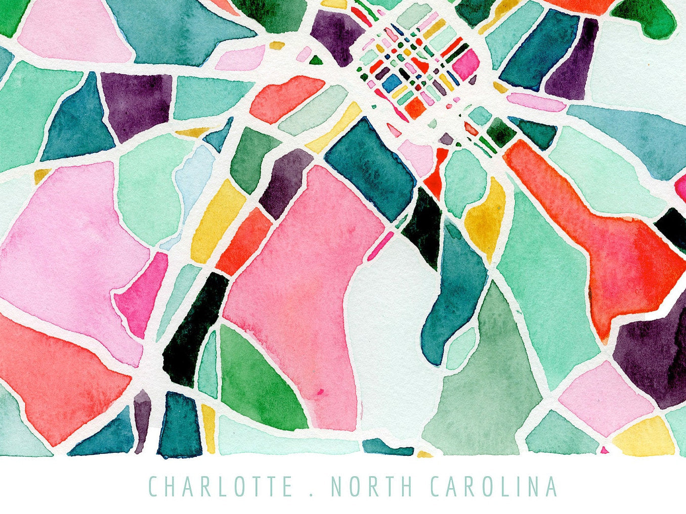 Charlotte, NC map | North Carolina abstract watercolor painting | Colorful housewarming gift