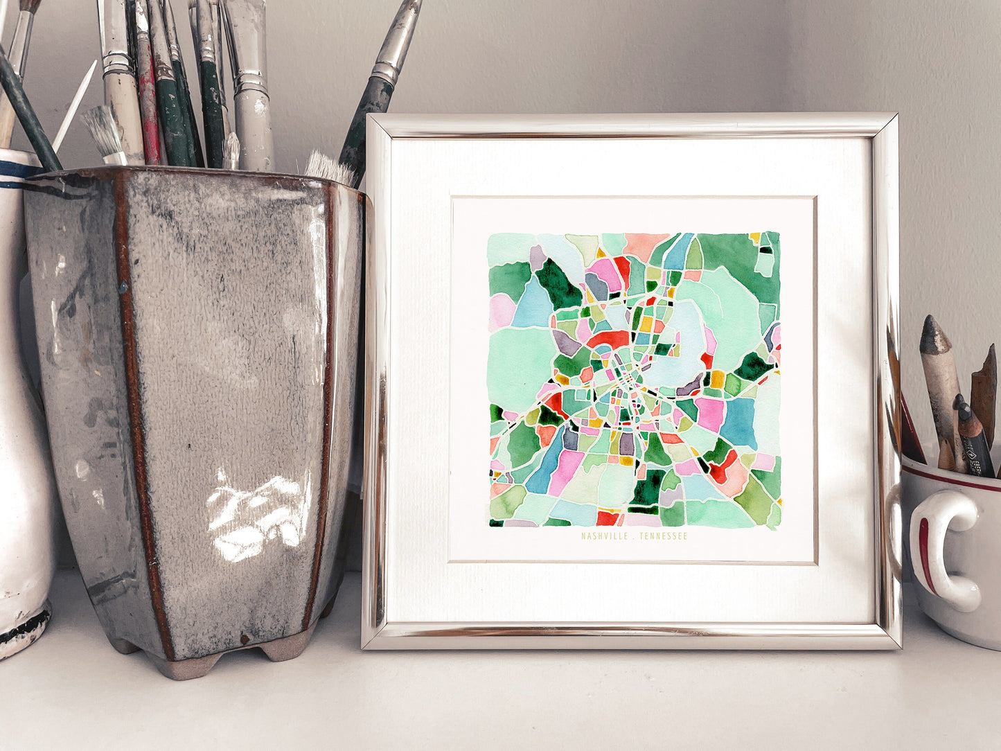 Nashville, TN map | Tennessee abstract watercolor painting | Maximalist housewarming gift