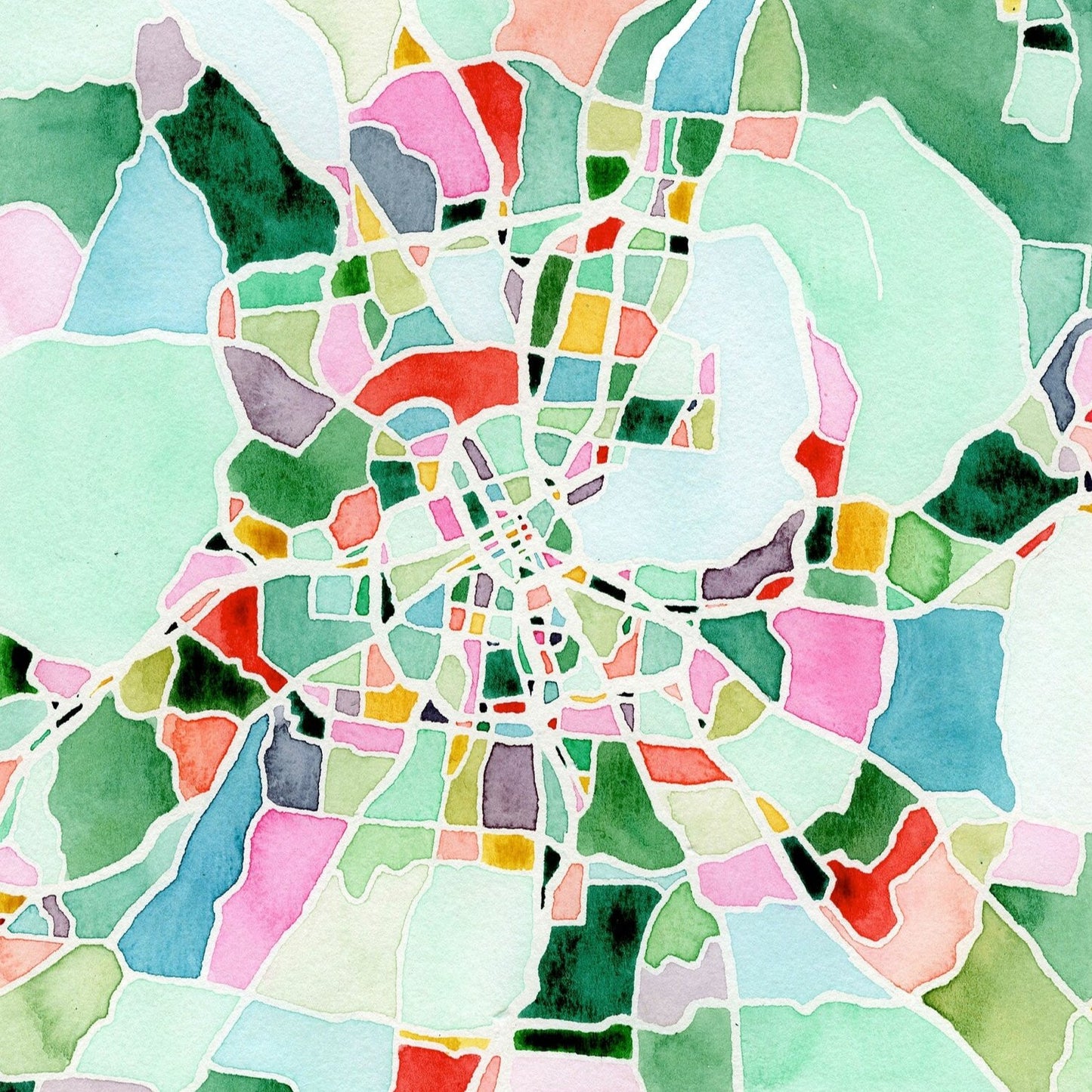 Nashville, TN map | Tennessee abstract watercolor painting | Maximalist housewarming gift