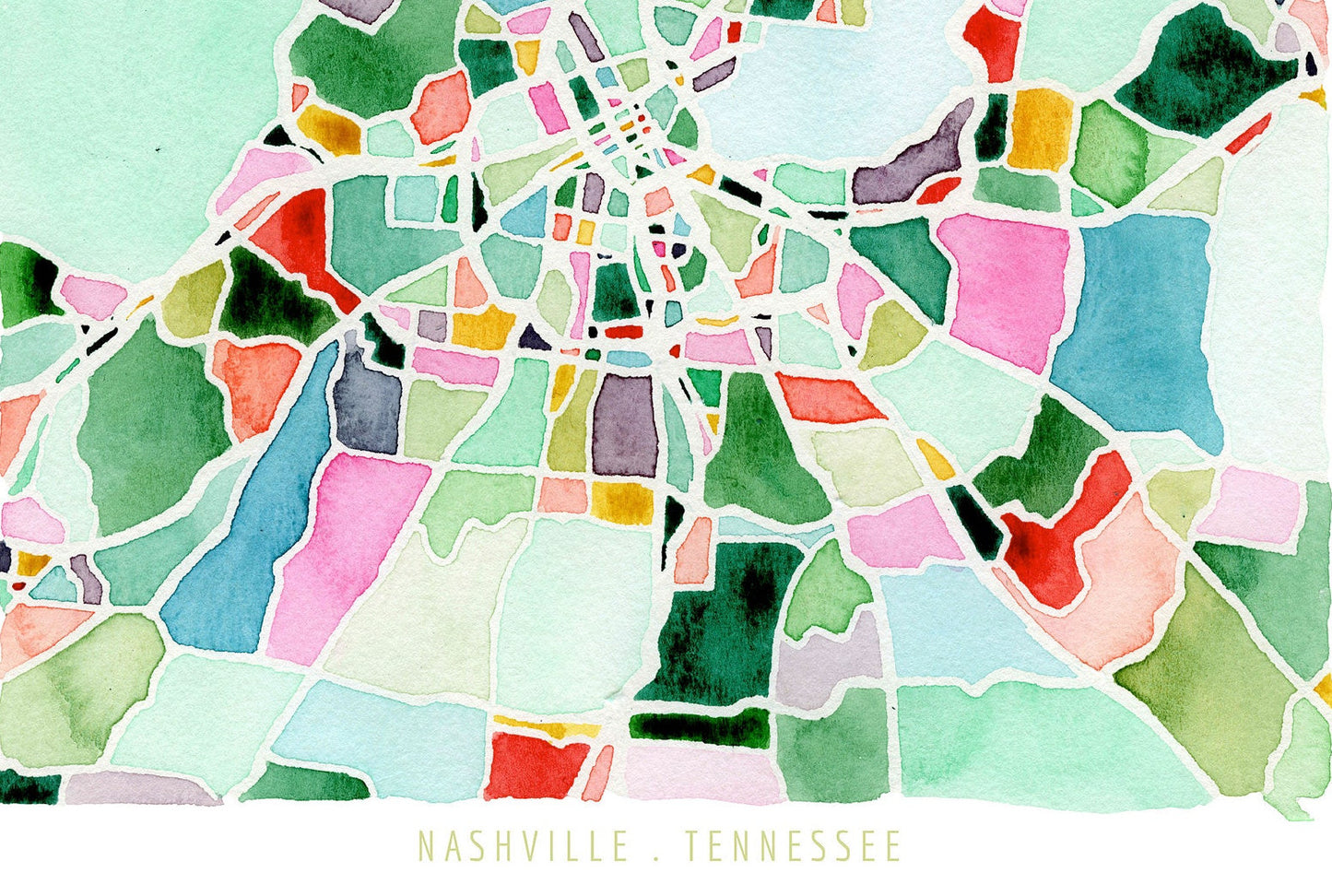 Nashville, TN map | Tennessee abstract watercolor painting | Maximalist housewarming gift