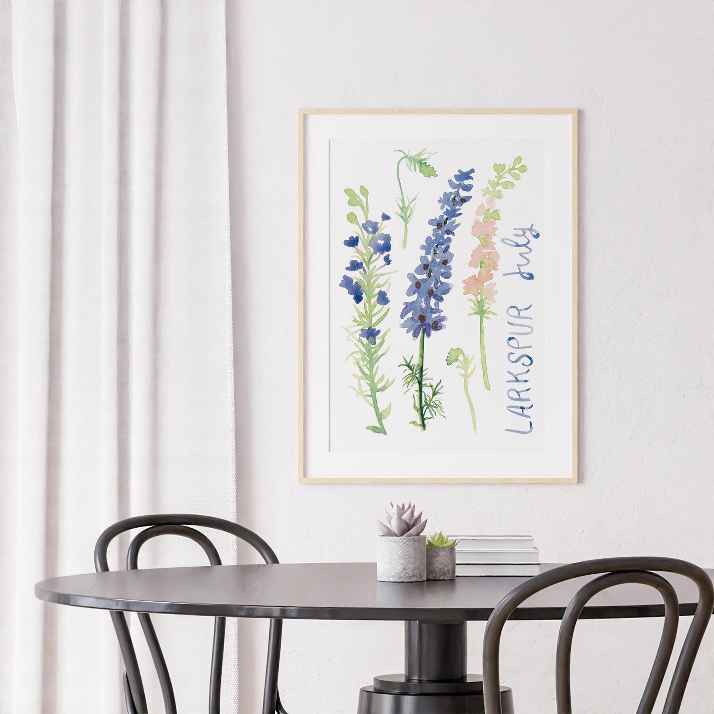 Larkspur birth flower simple watercolor print | July birthday month art | Mother's Day gift for her