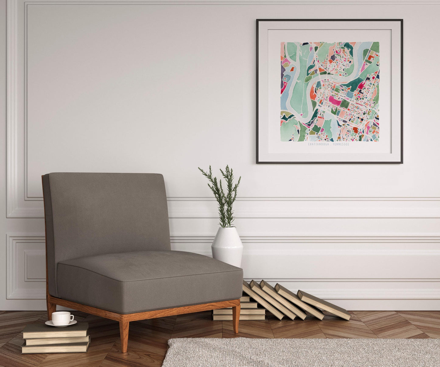 Chattanooga, TN map | Tennessee abstract watercolor painting | Maximalist housewarming gift