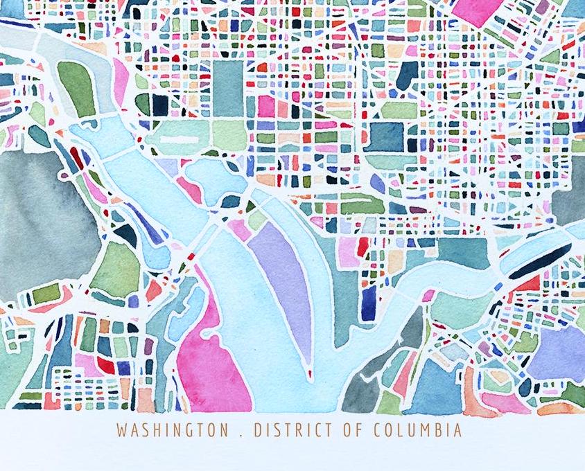 Washington, DC city map | District of Columbia abstract painting | Colorful US Capitol street map