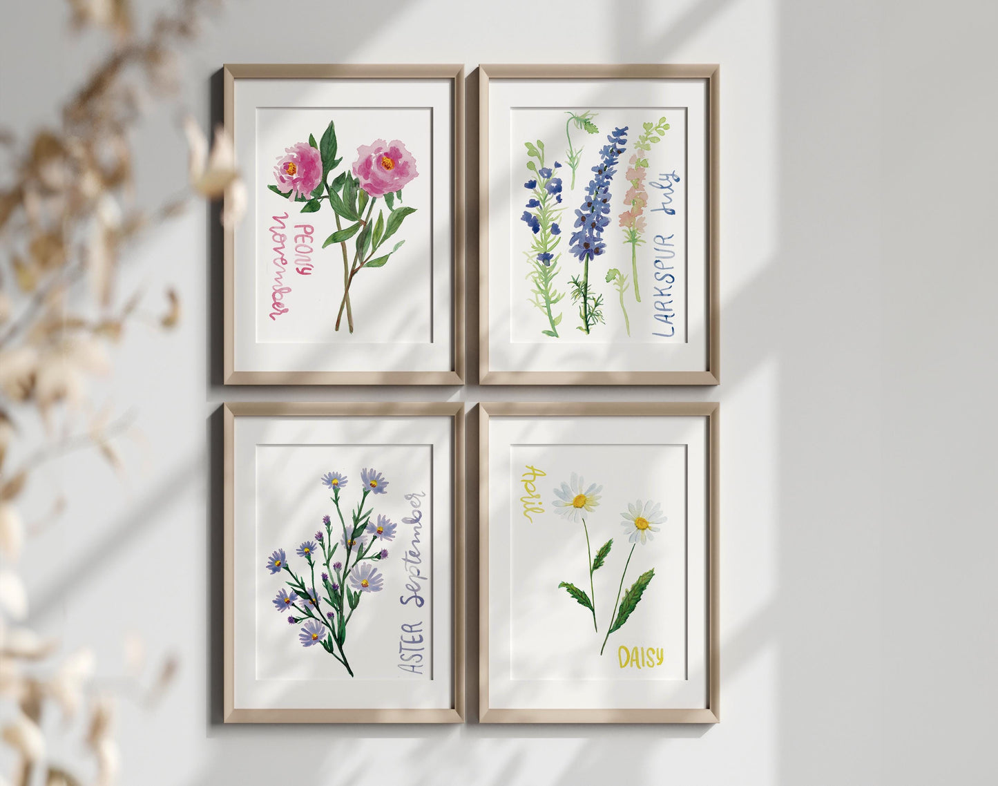 Larkspur birth flower simple watercolor print | July birthday month art | Mother's Day gift for her