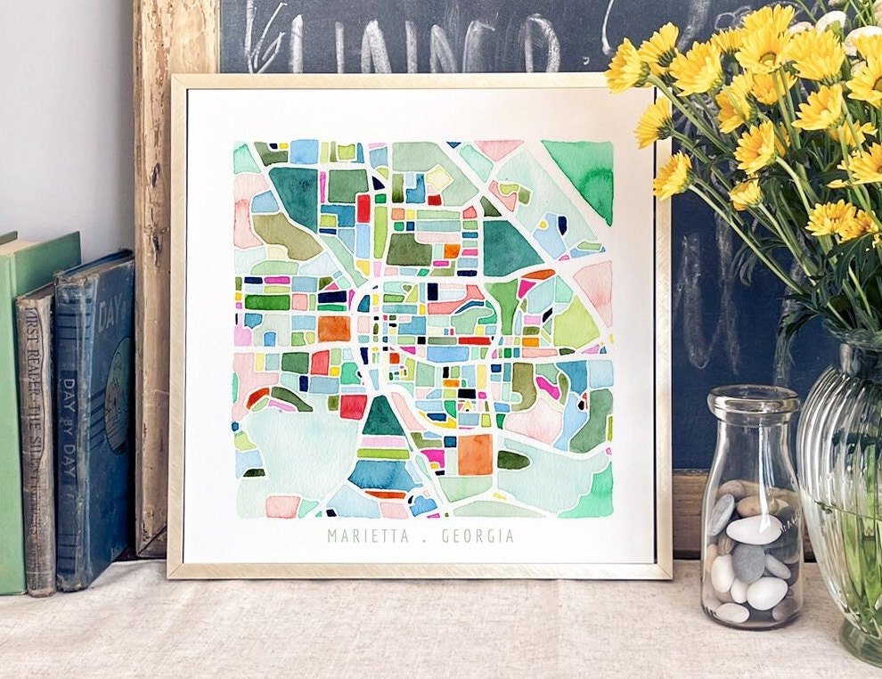 Marietta, GA map | Georgia watercolor painting | Housewarming gift