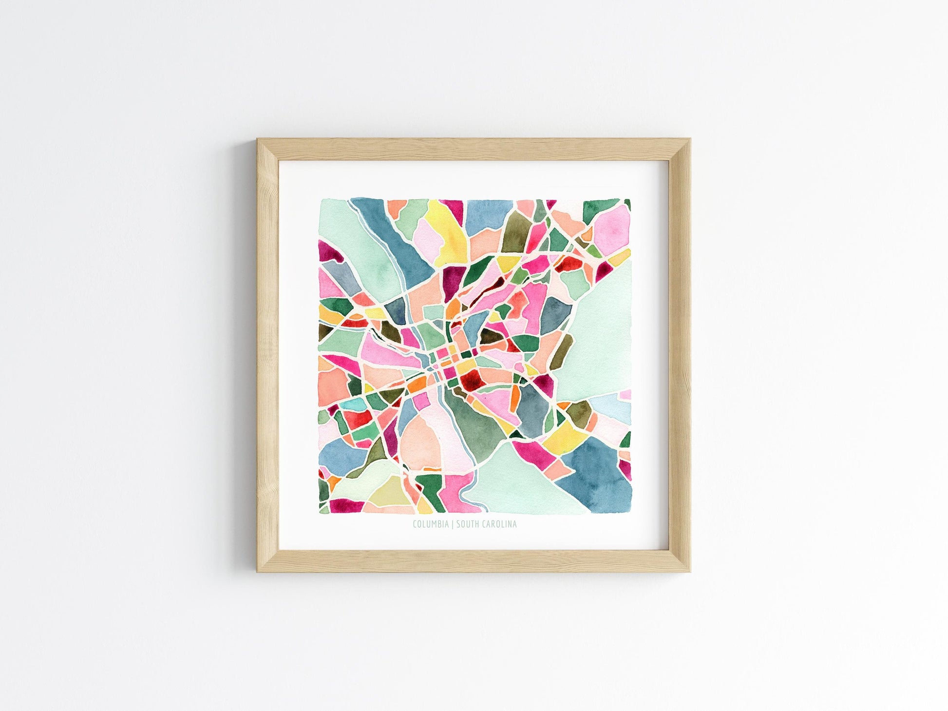 Columbia, SC street map | South Carolina mosaic watercolor painting | Housewarming gift