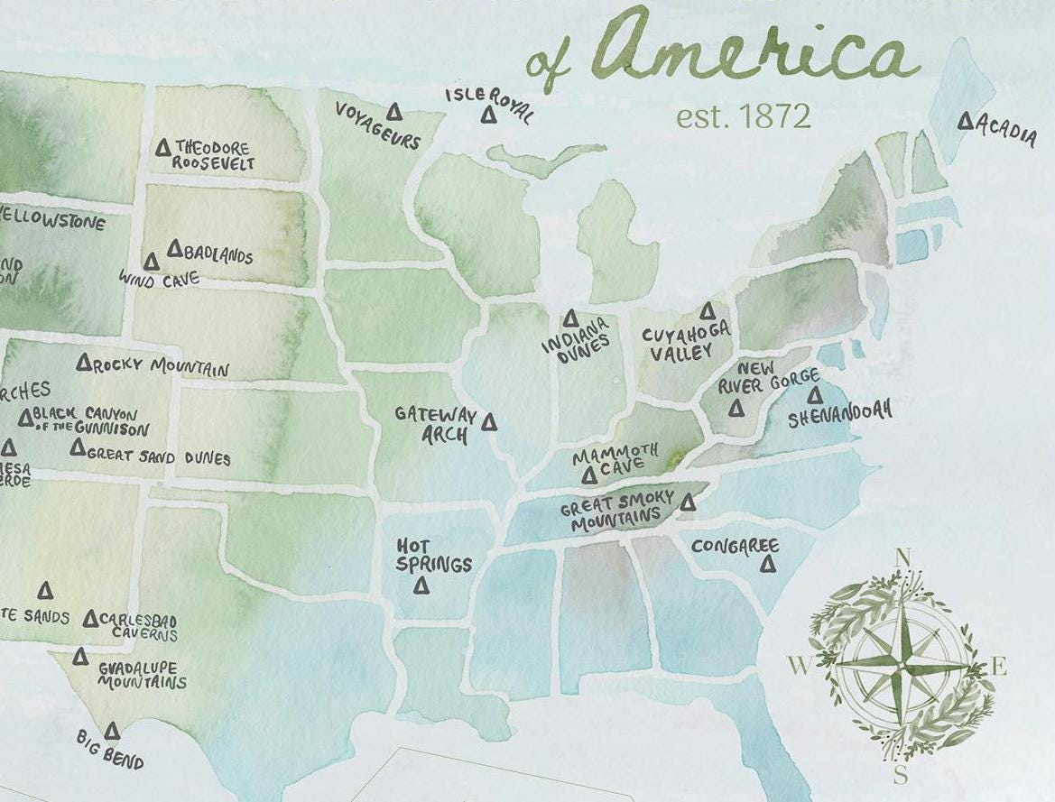 US National Parks Map | National Parks of America travel poster