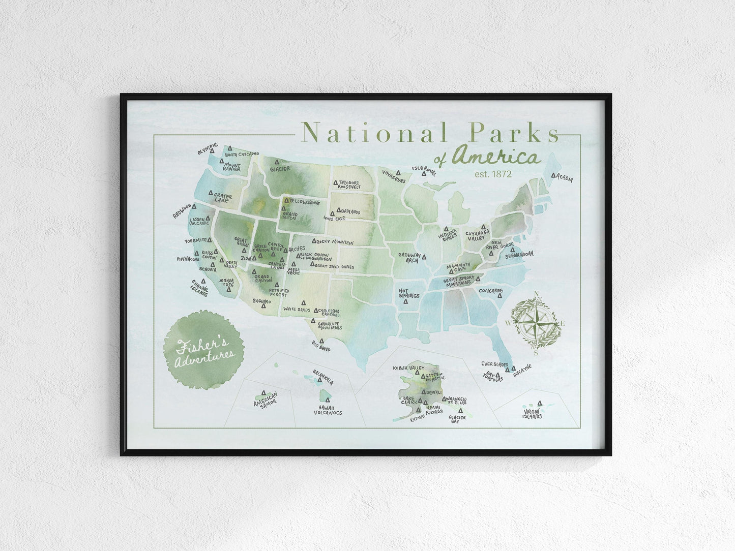 US National Parks Map | National Parks of America travel poster