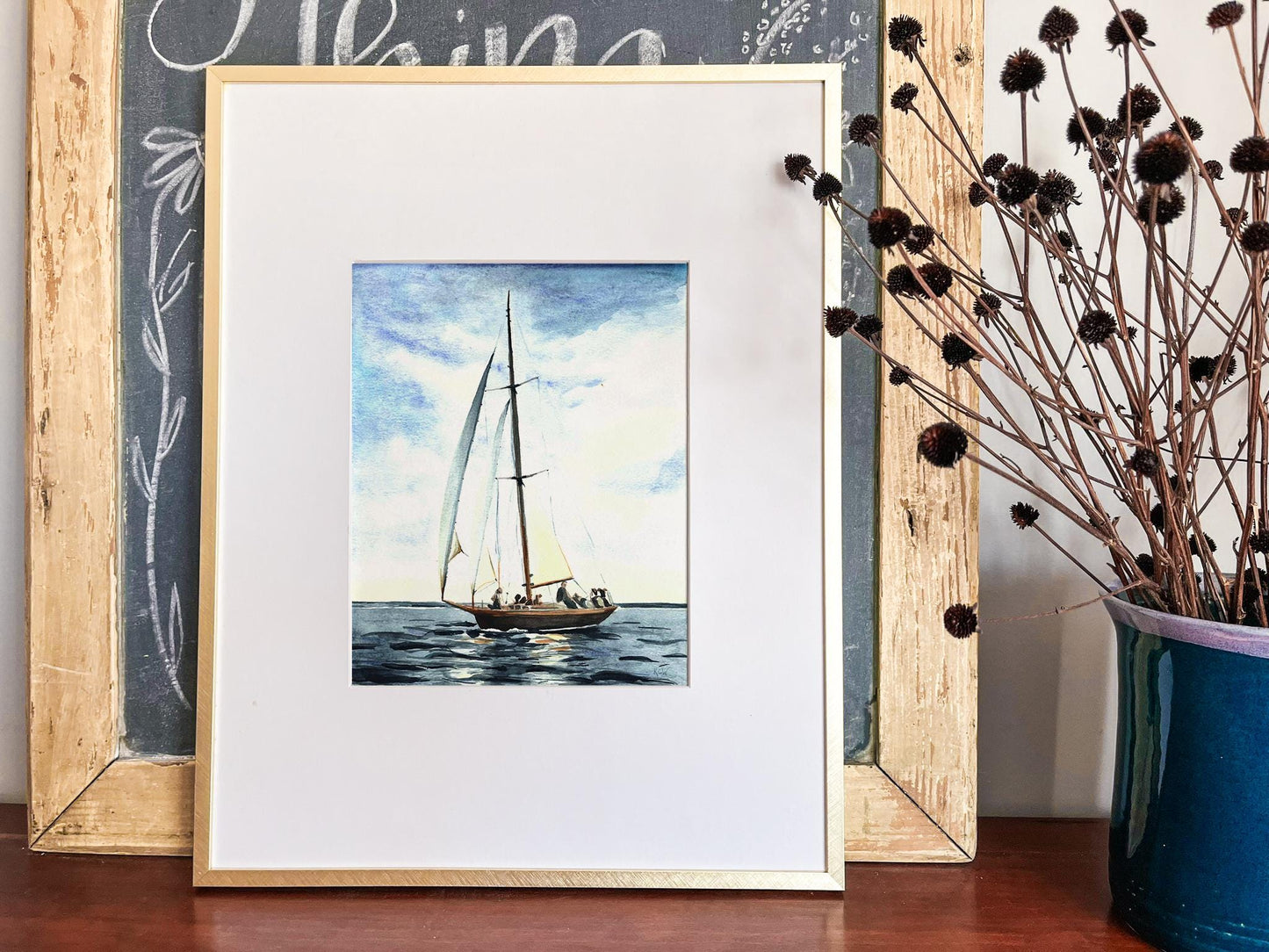 Sailboat watercolor print | New England sailing painting | I am not afraid of storms