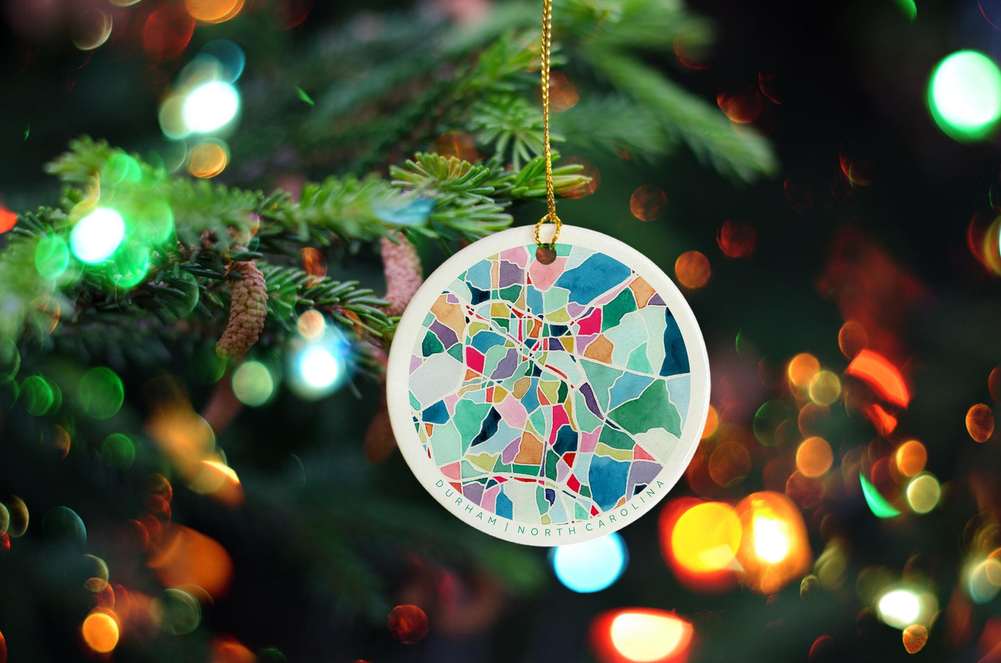 Durham NC Christmas Ornament | Elegant ceramic holiday decoration