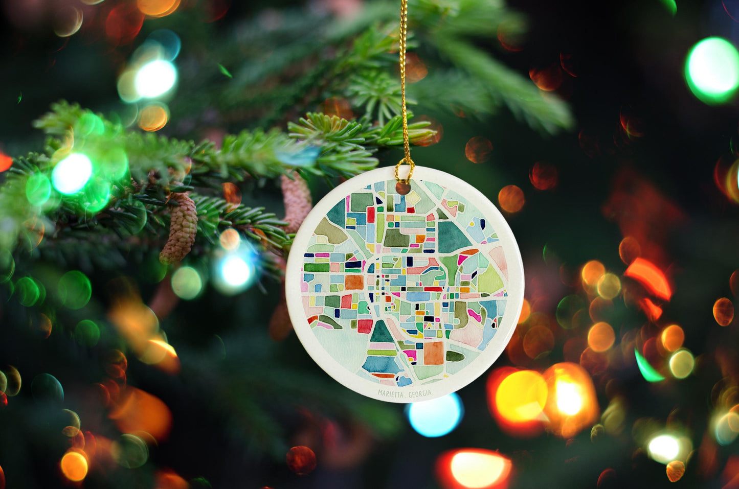 Marietta GA Christmas ornament | Georgia holiday decor | Round ceramic ornament