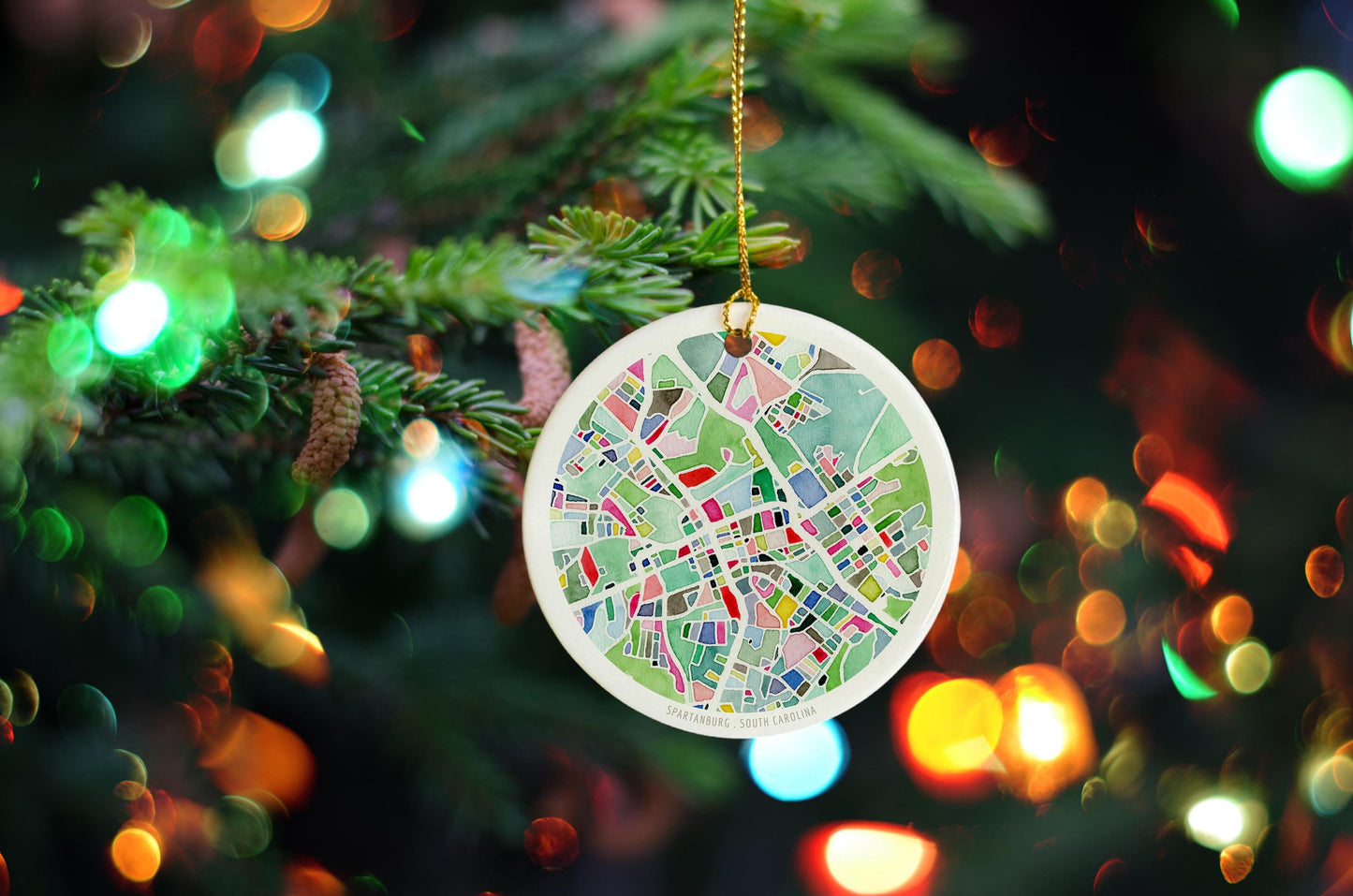 Spartanburg SC Christmas Tree Ornament | South Carolina holiday decoration | Round ceramic ornament