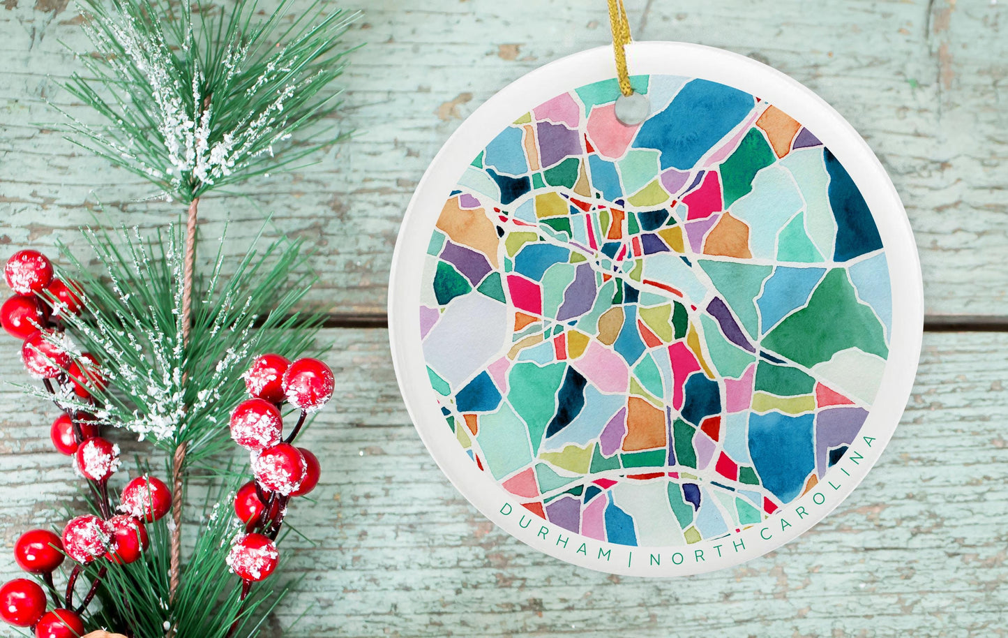 Durham NC Christmas Ornament | Elegant ceramic holiday decoration