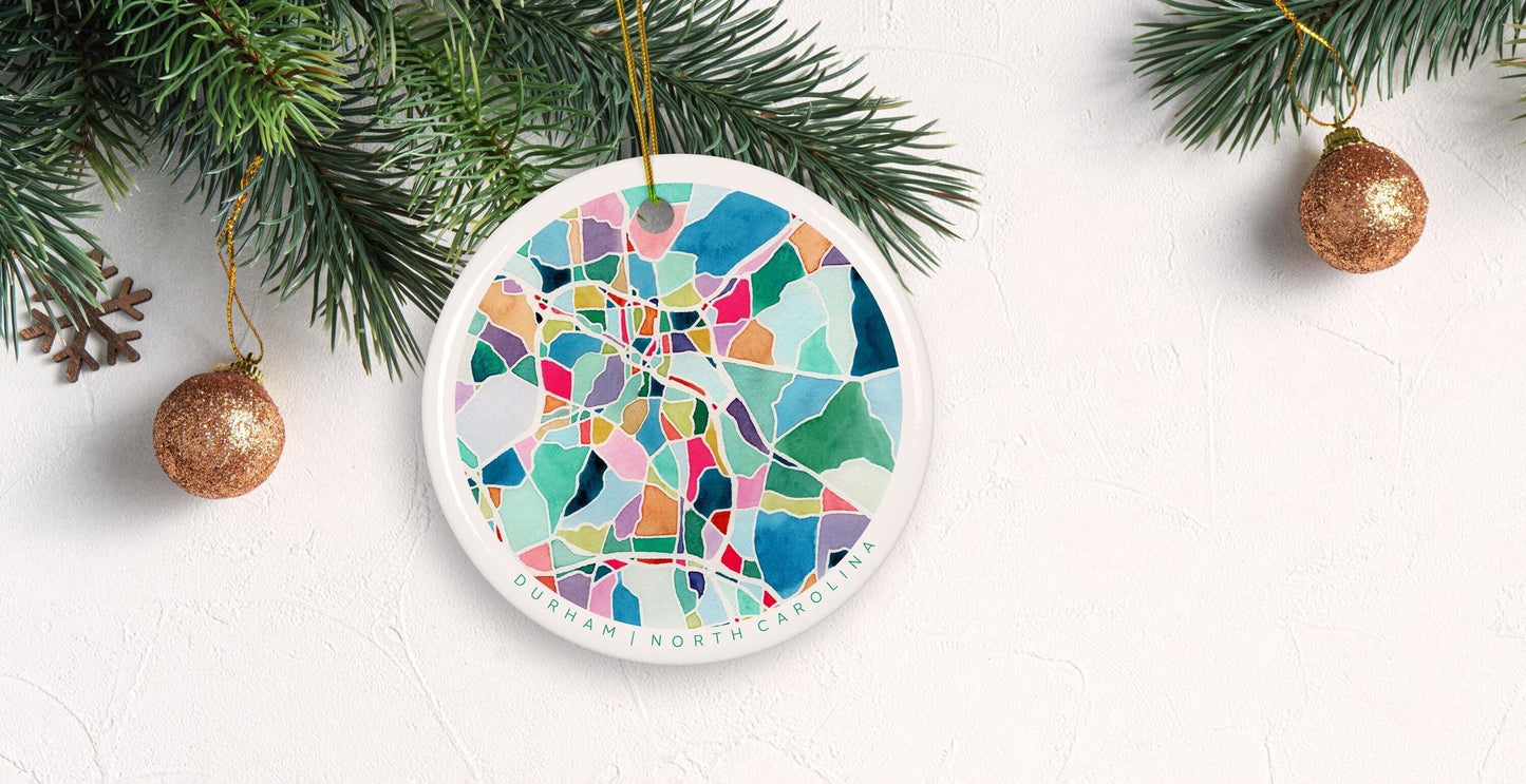 Durham NC Christmas Ornament | Elegant ceramic holiday decoration
