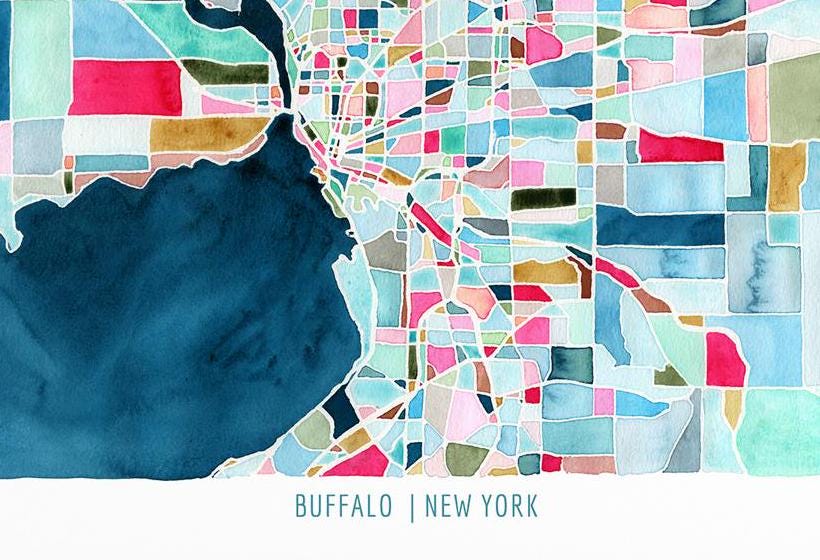 Buffalo, NY city map | Niagara Falls, New York abstract painting | Maximalist street map