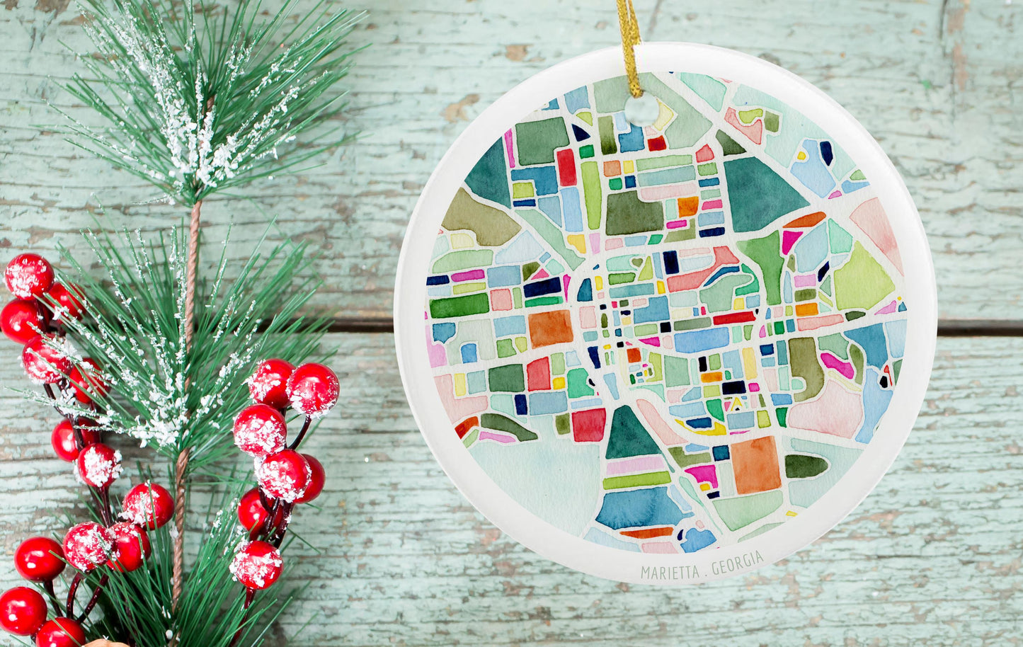 Marietta GA Christmas ornament | Georgia holiday decor | Round ceramic ornament
