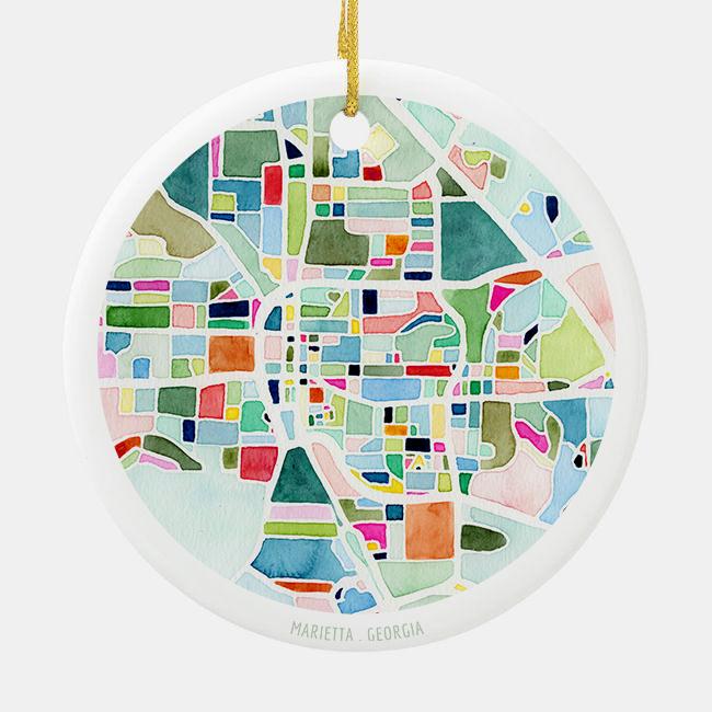 Marietta GA Christmas ornament | Georgia holiday decor | Round ceramic ornament