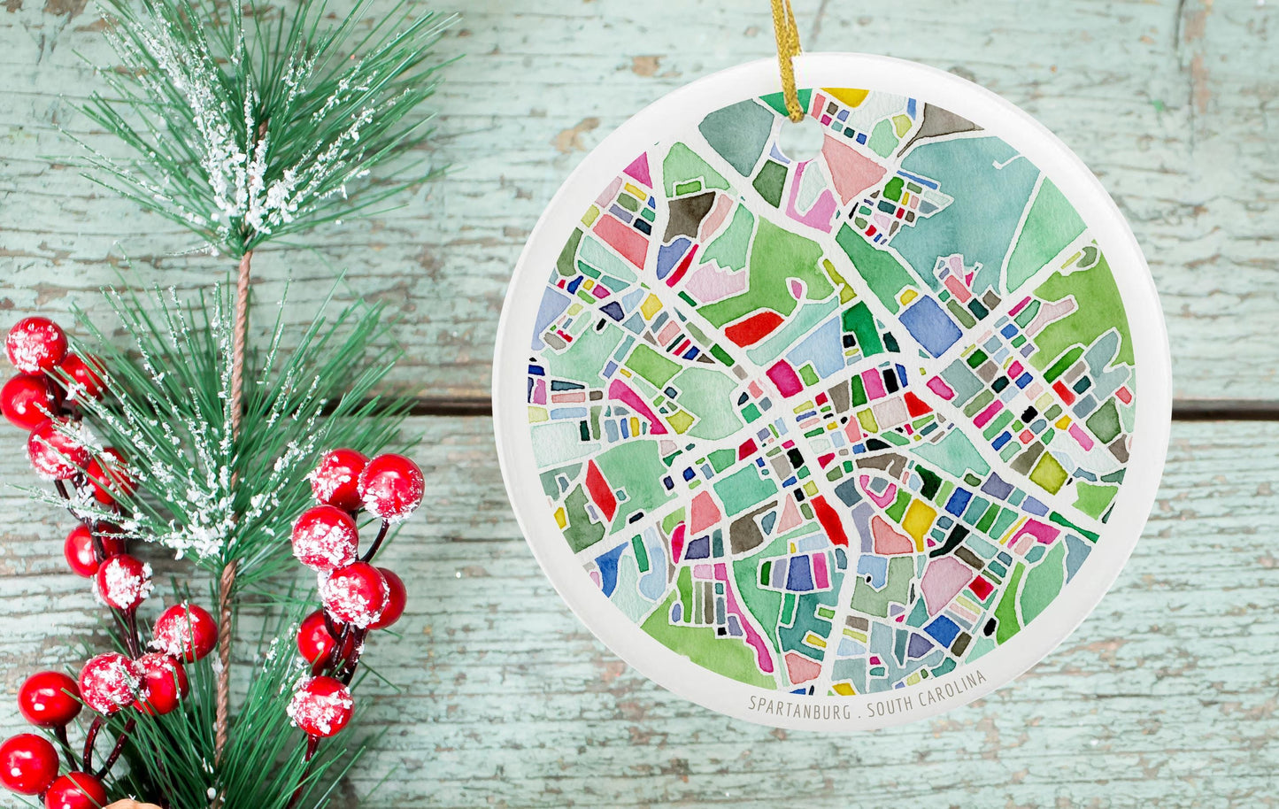 Spartanburg SC Christmas Tree Ornament | South Carolina holiday decoration | Round ceramic ornament