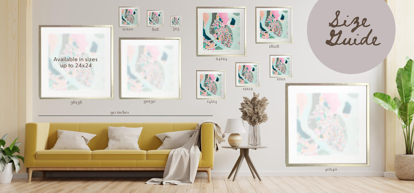 Charleston, SC street map | South Carolina mosaic watercolor painting | Housewarming gift