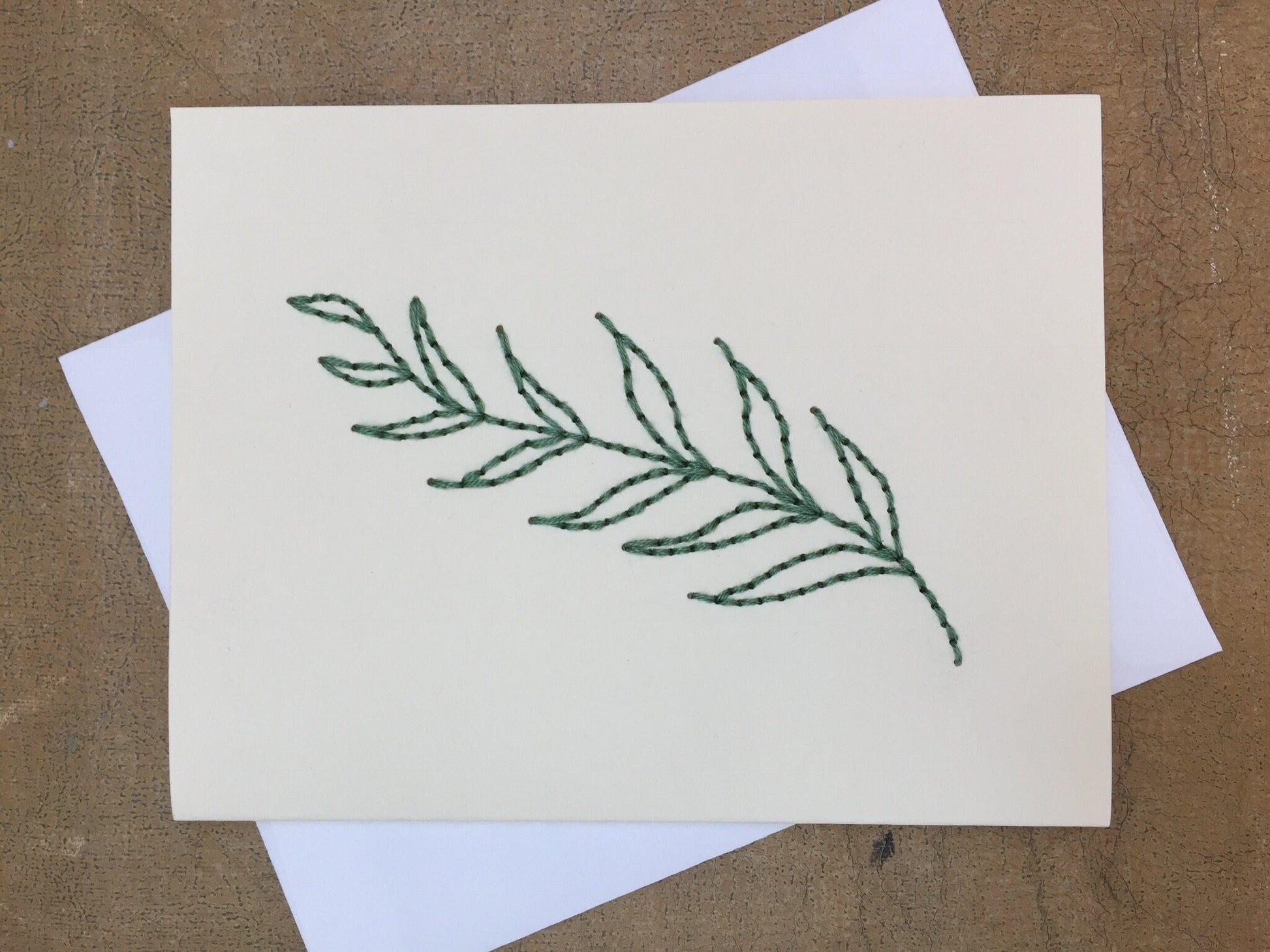Fern . Hand Embroidered Card . Botanical Card