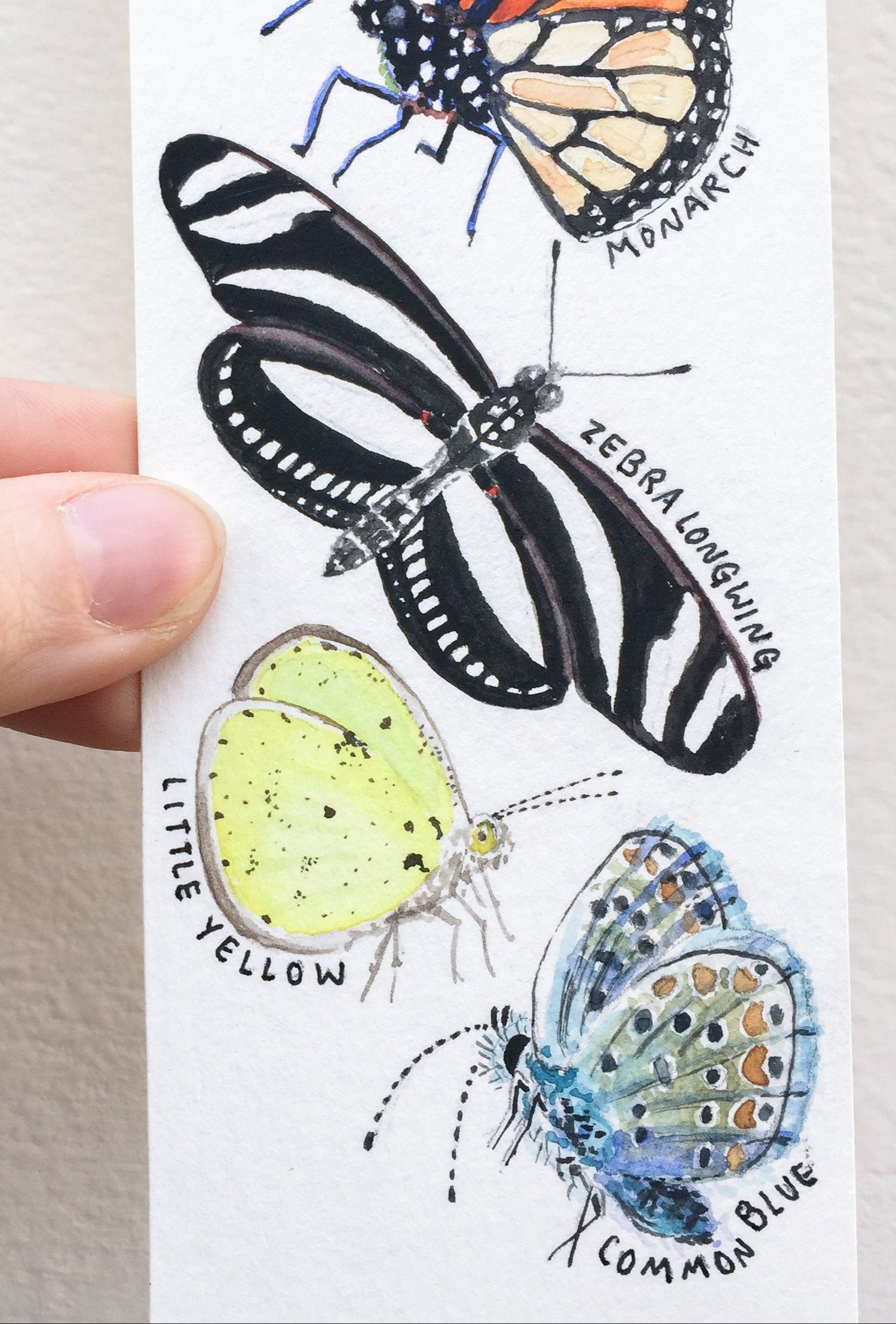 Butterflies bookmark | Watercolor field guide bookmark | Miniature nature painting