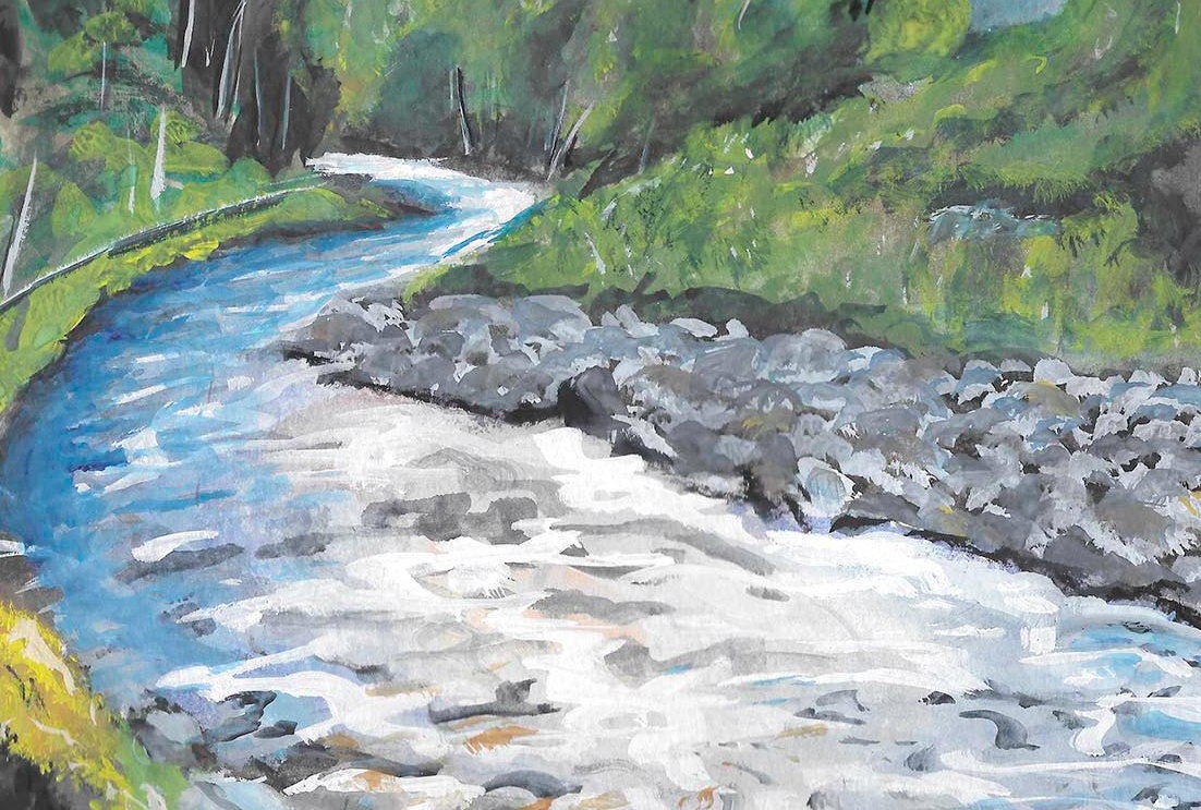 Oregon landscape art | River watercolor painting | Hiking and nature wall decor