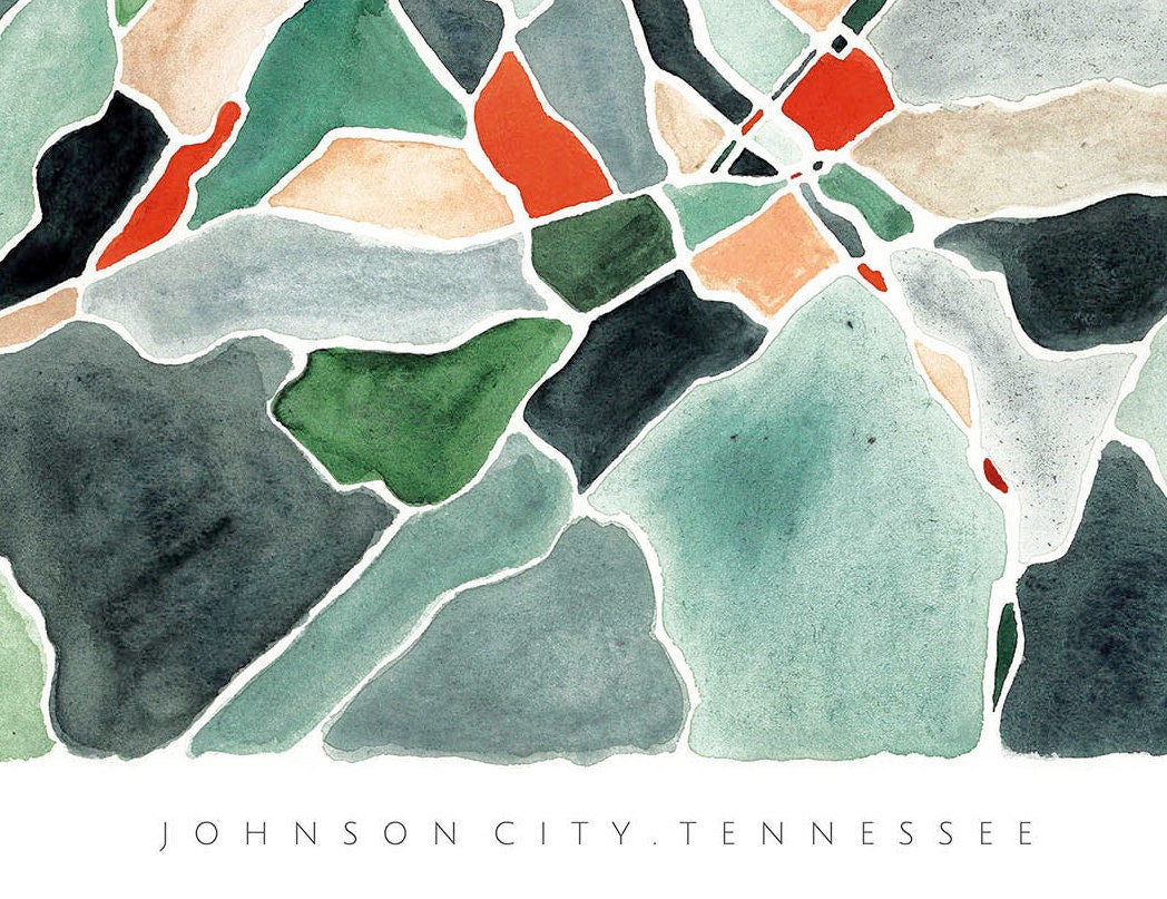 OG Johnson City, TN map illustration | East Tennessee watercolor painting | Local housewarming gift