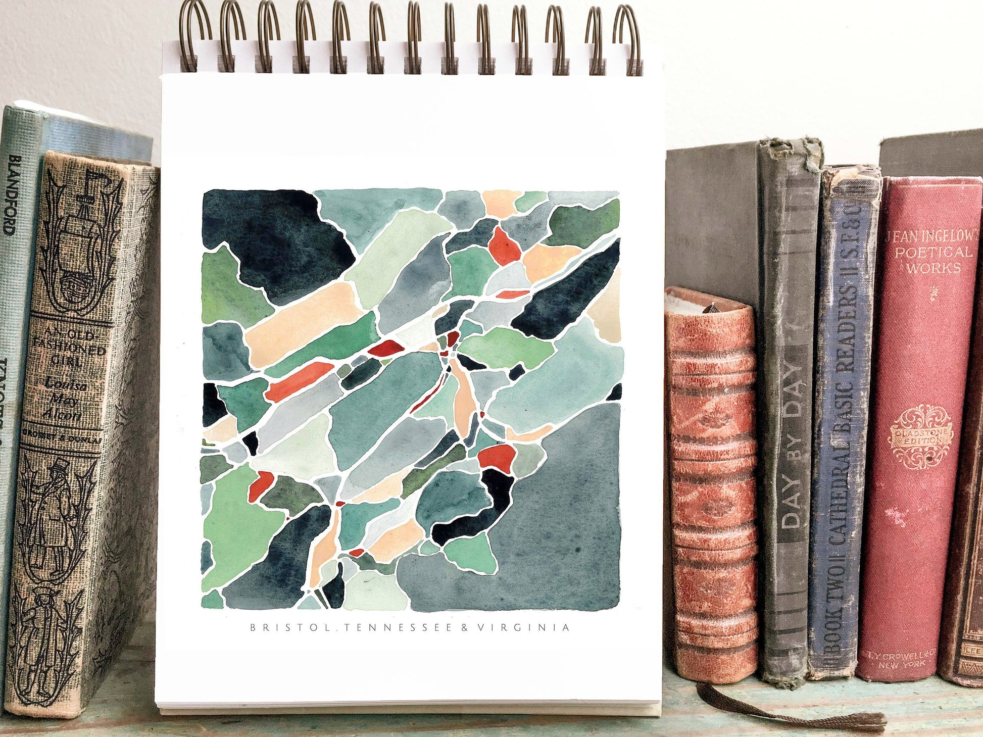 Bristol, TN & VA map illustration . Tennessee Virginia watercolor painting . Love where you live home decor . Abstract map housewarming gift