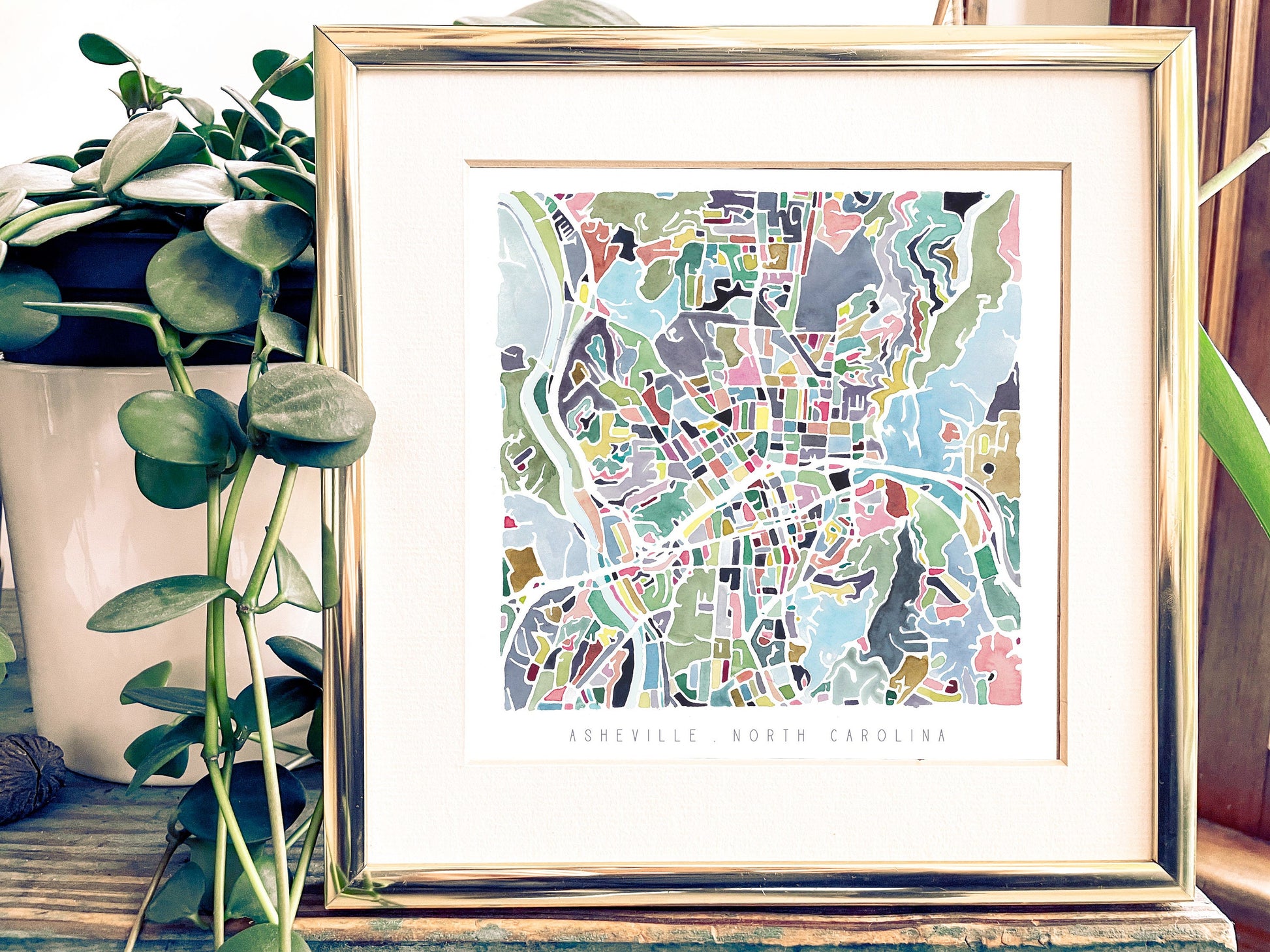 Asheville, NC, city map | North Carolina abstract wall art | Southern watercolor painting