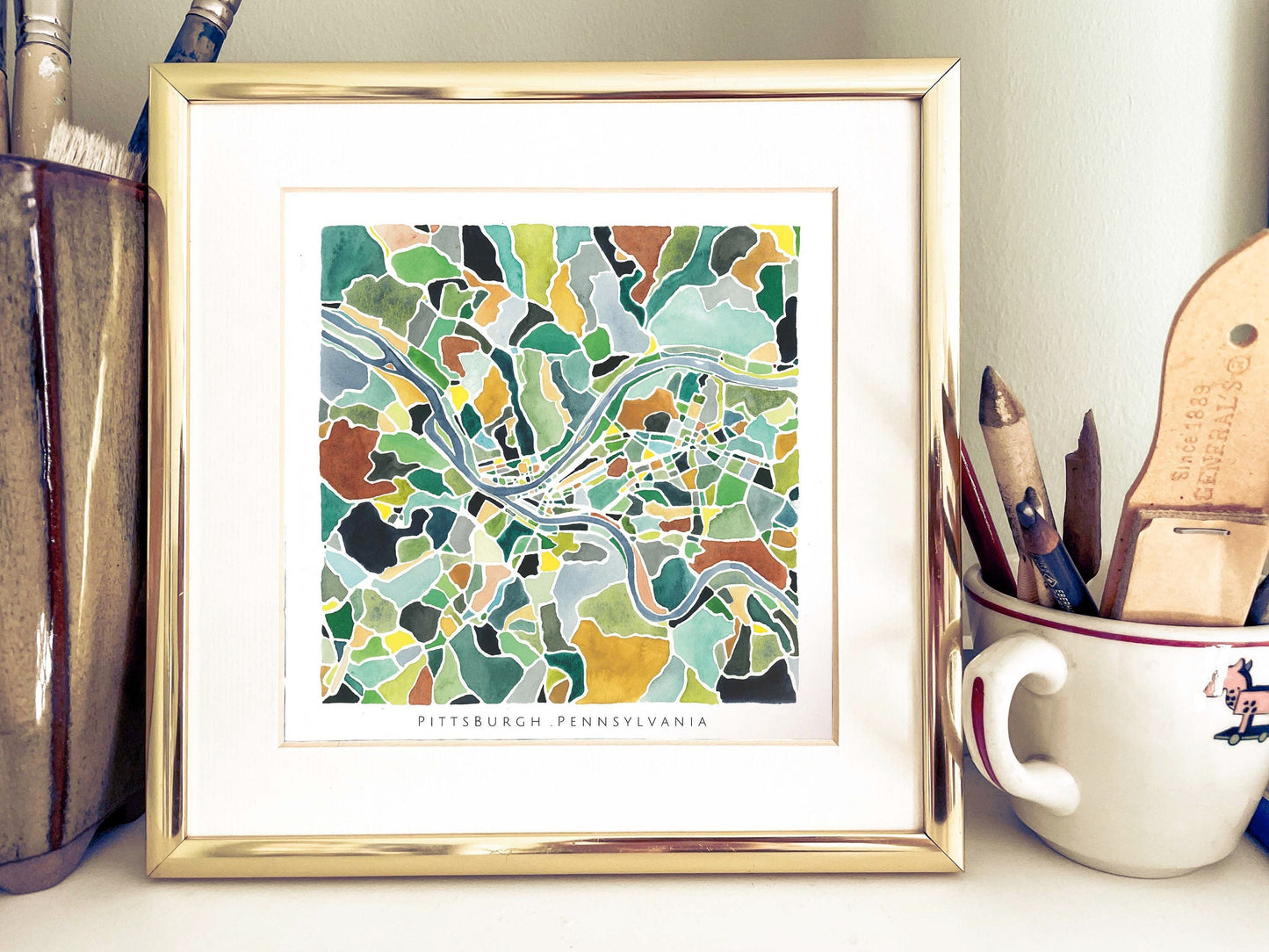 Pittsburgh, PA map | Pennsylvania watercolor painting | Housewarming gift