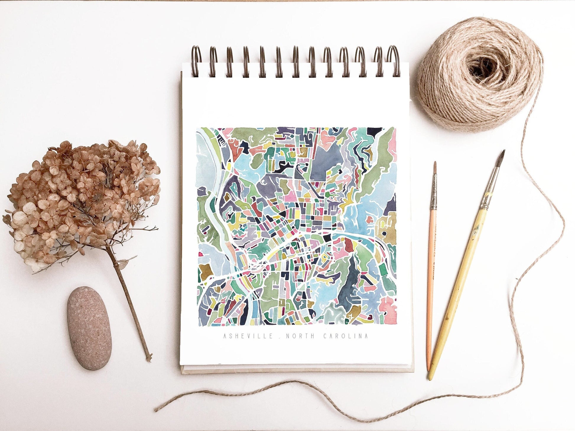 Asheville, NC, city map | North Carolina abstract wall art | Southern watercolor painting