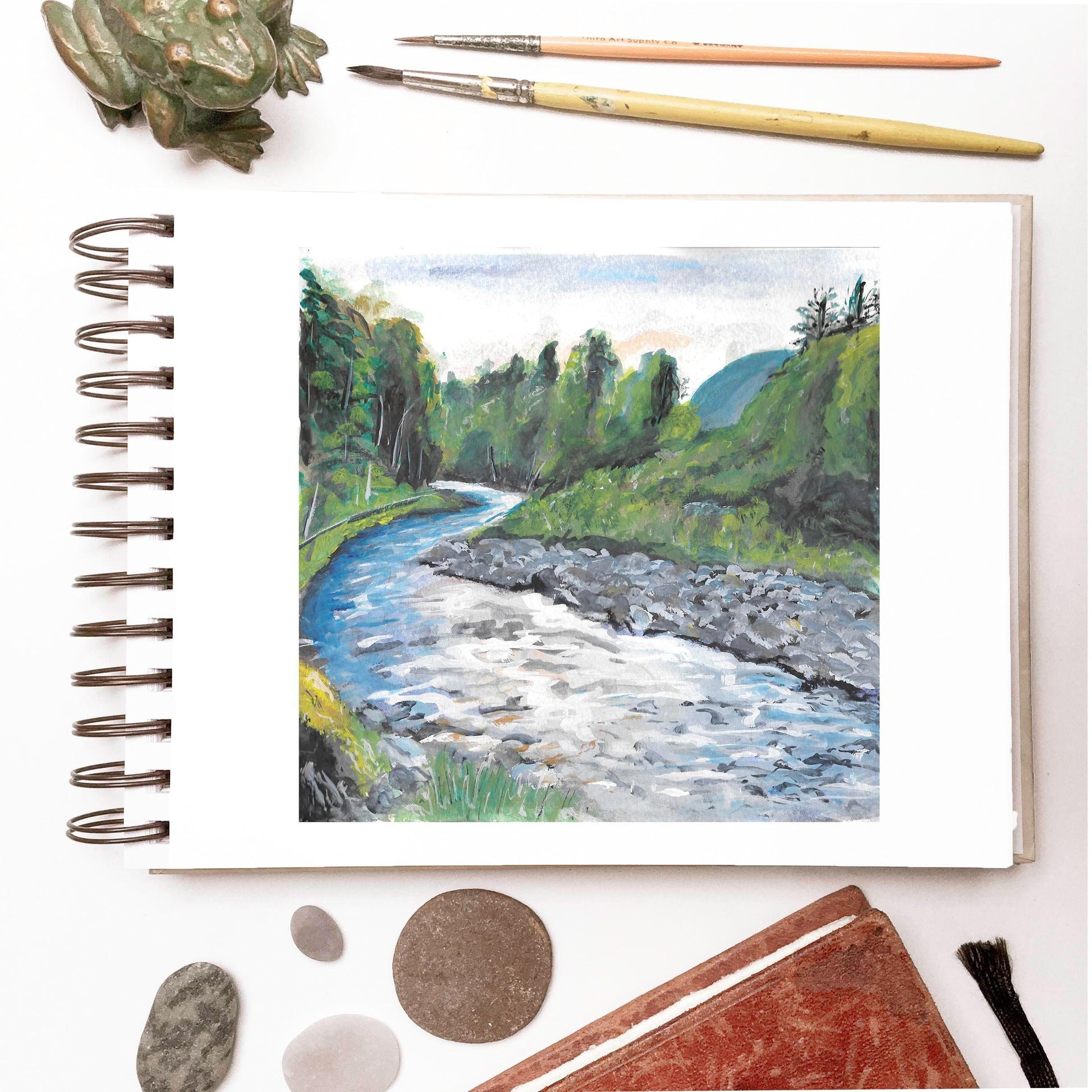 Oregon landscape art | River watercolor painting | Hiking and nature wall decor