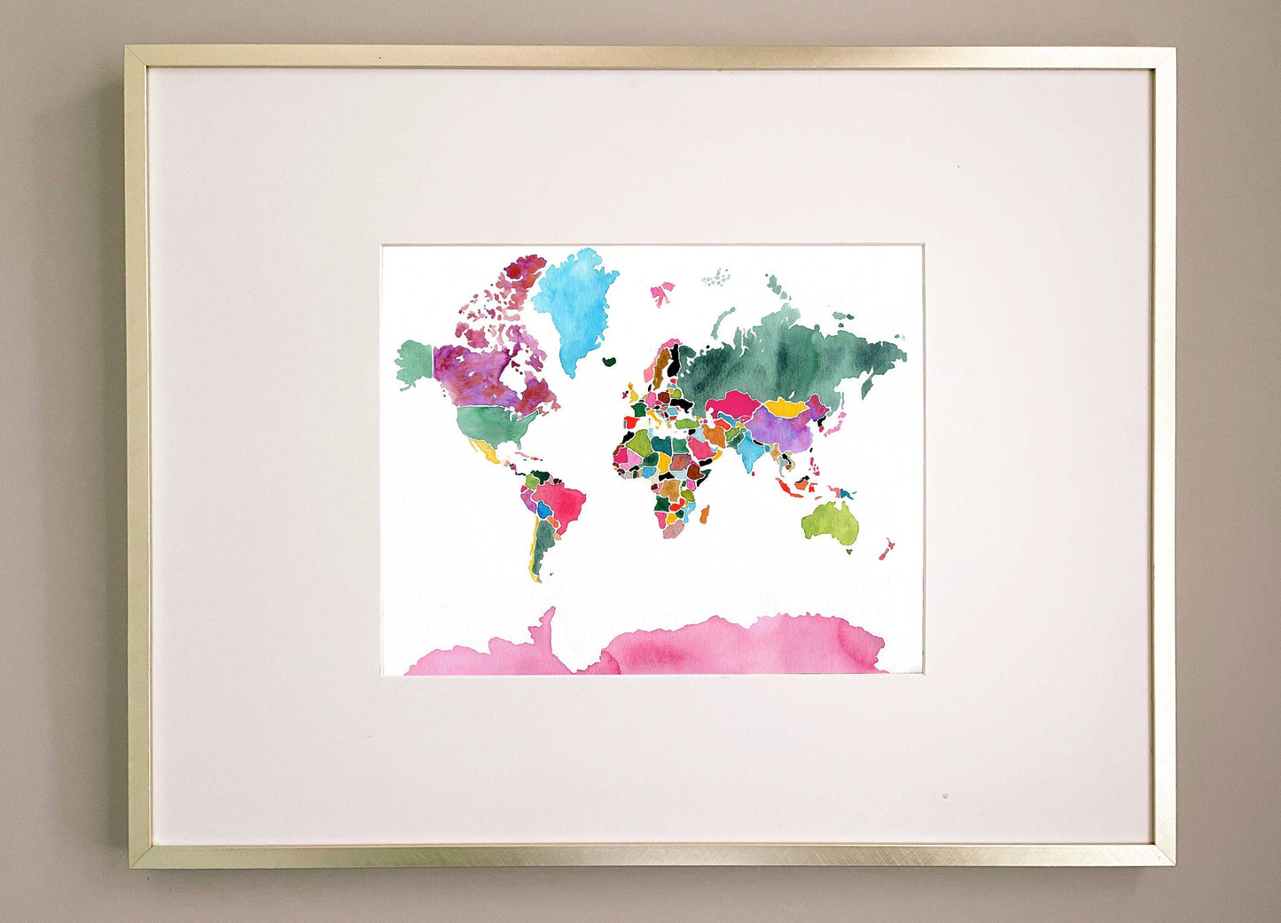 World Map watercolor art | Colorful countries and continents | Geography painting