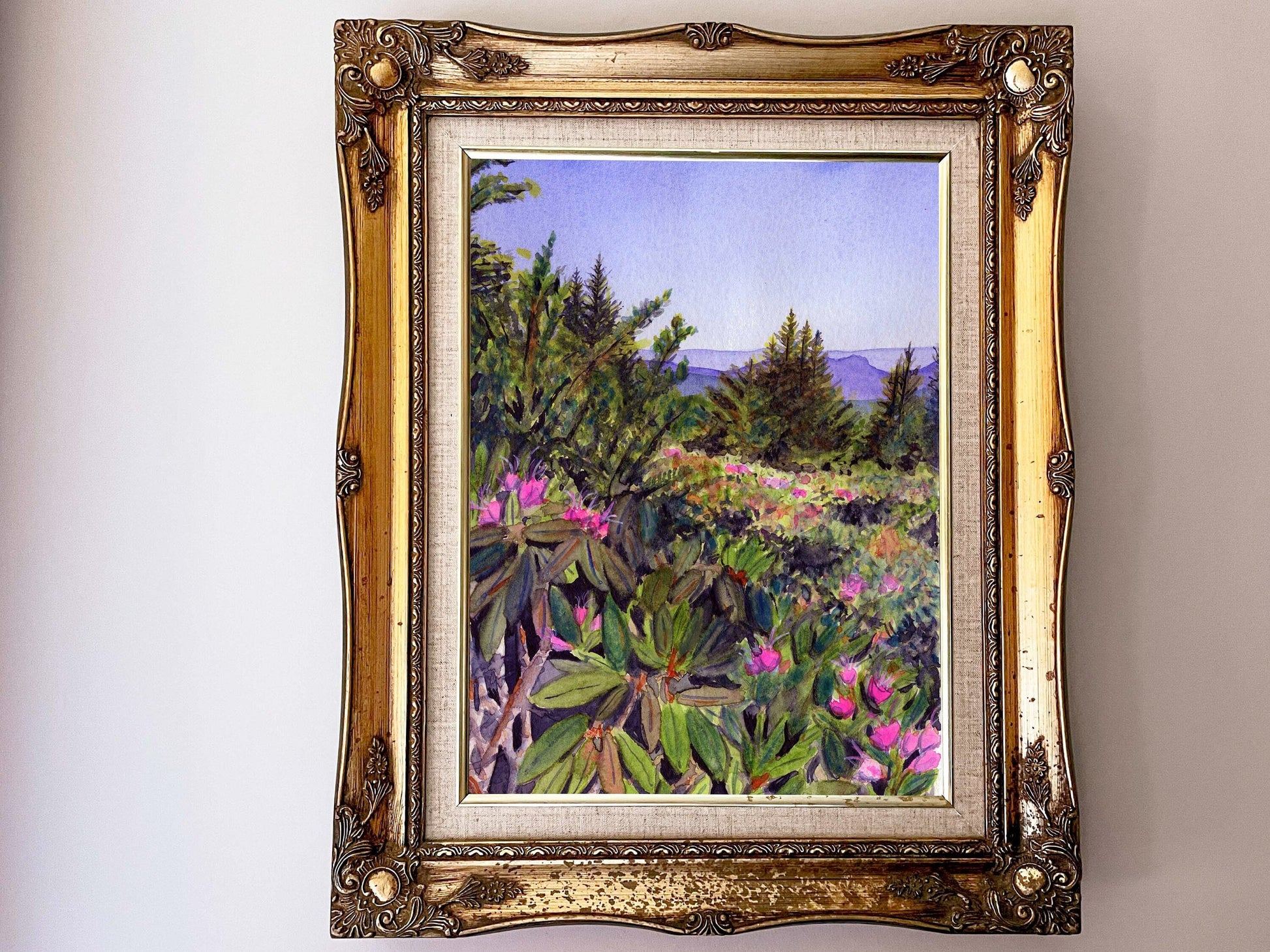 Rhododendron Gardens Roan Mountain watercolor print | Tennessee mountain landscape painting | Hiking art