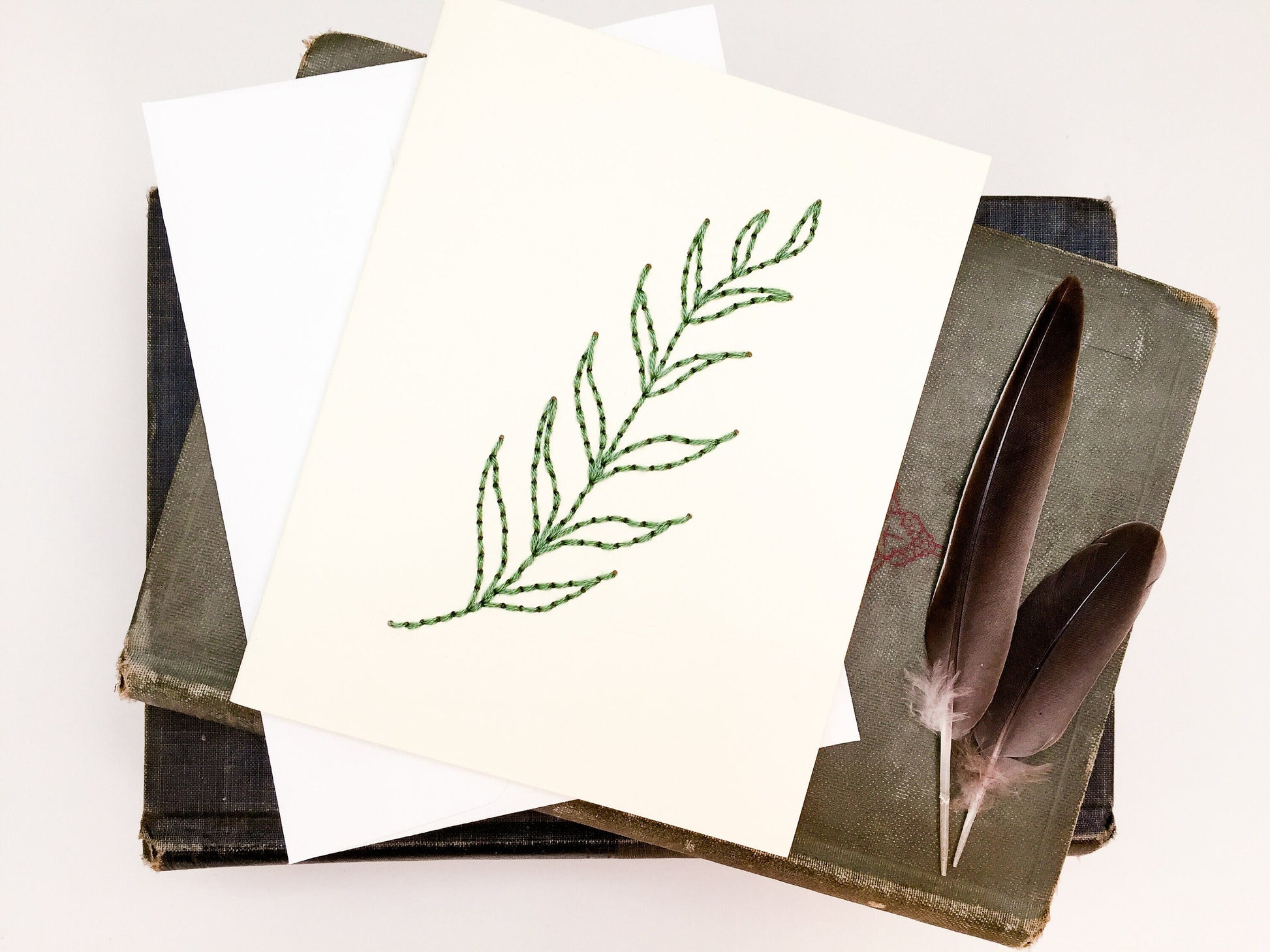Fern . Hand Embroidered Card . Botanical Card