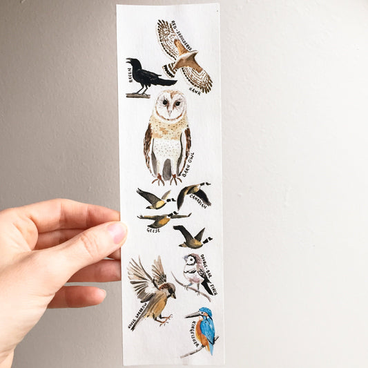 Hand-Painted Bird Bookmarks | Watercolor Owl, Raven, Hawk, Sparrow, Kingfisher | Wildlife Lover's Gift