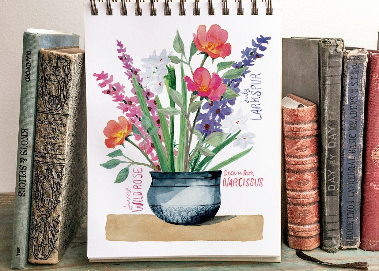 Custom Birth Flower Bouquet in a Vase | Grandma's Garden Watercolor Print | Unique Mother’s Day Floral Arrangement