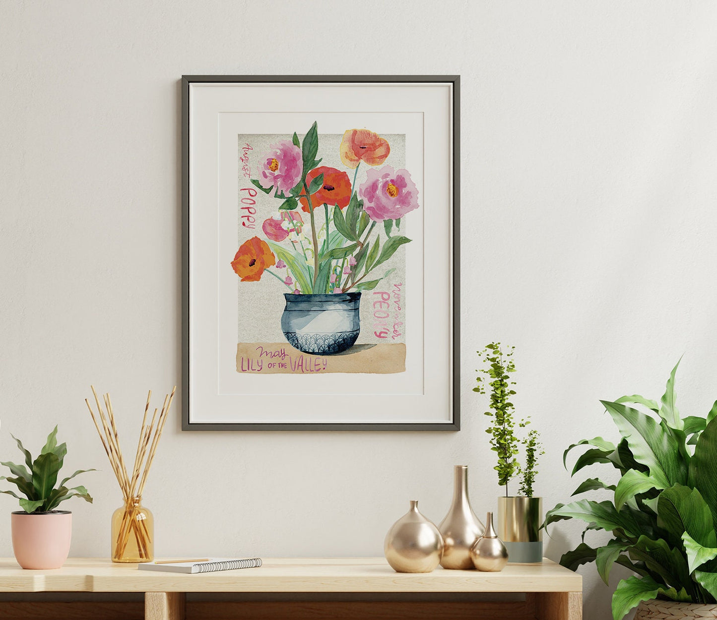 Custom Birth Flower Bouquet in a Vase | Grandma's Garden Watercolor Print | Unique Mother’s Day Floral Arrangement