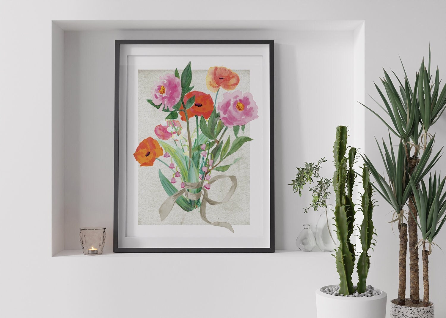 Bespoke Birth Flower Bouquet tied with a Ribbon | Grandma's Garden Watercolor Print | Unique Mother’s Day Floral Arrangement