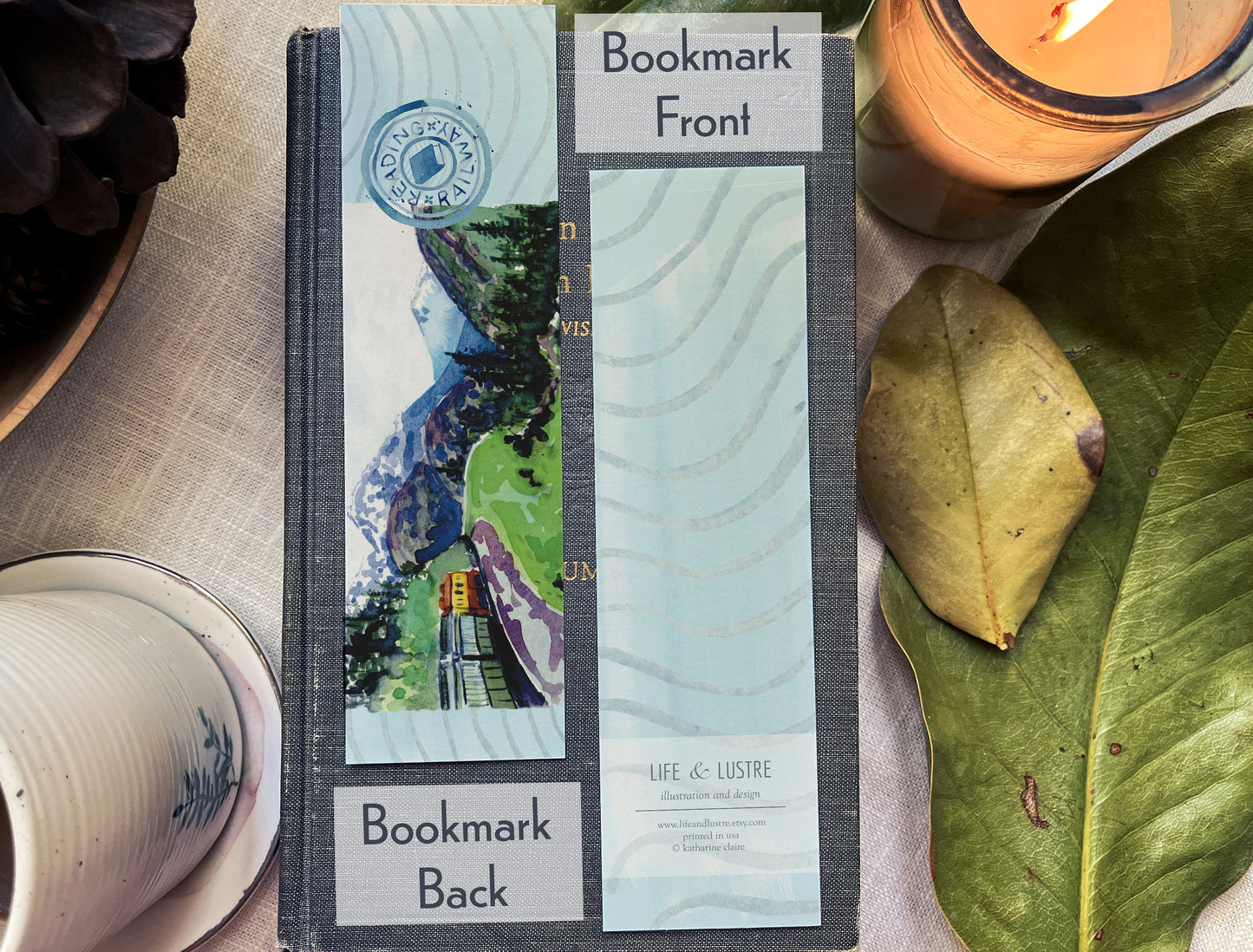 Train & mountain bookmark | Gift for booklovers | Travel inspired Reading Railway bookmark