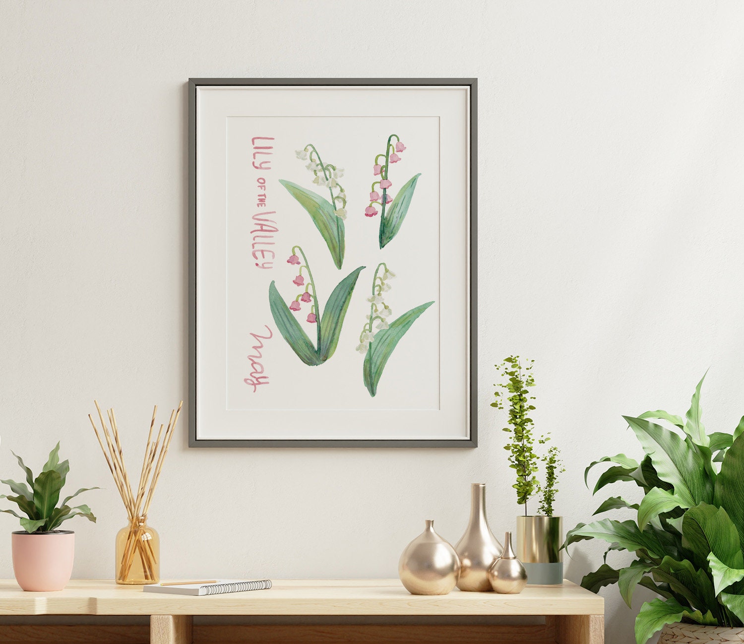 Lily of the Valley birth flower simple watercolor painting | May birthday nursery wall art | Mother's Day gift