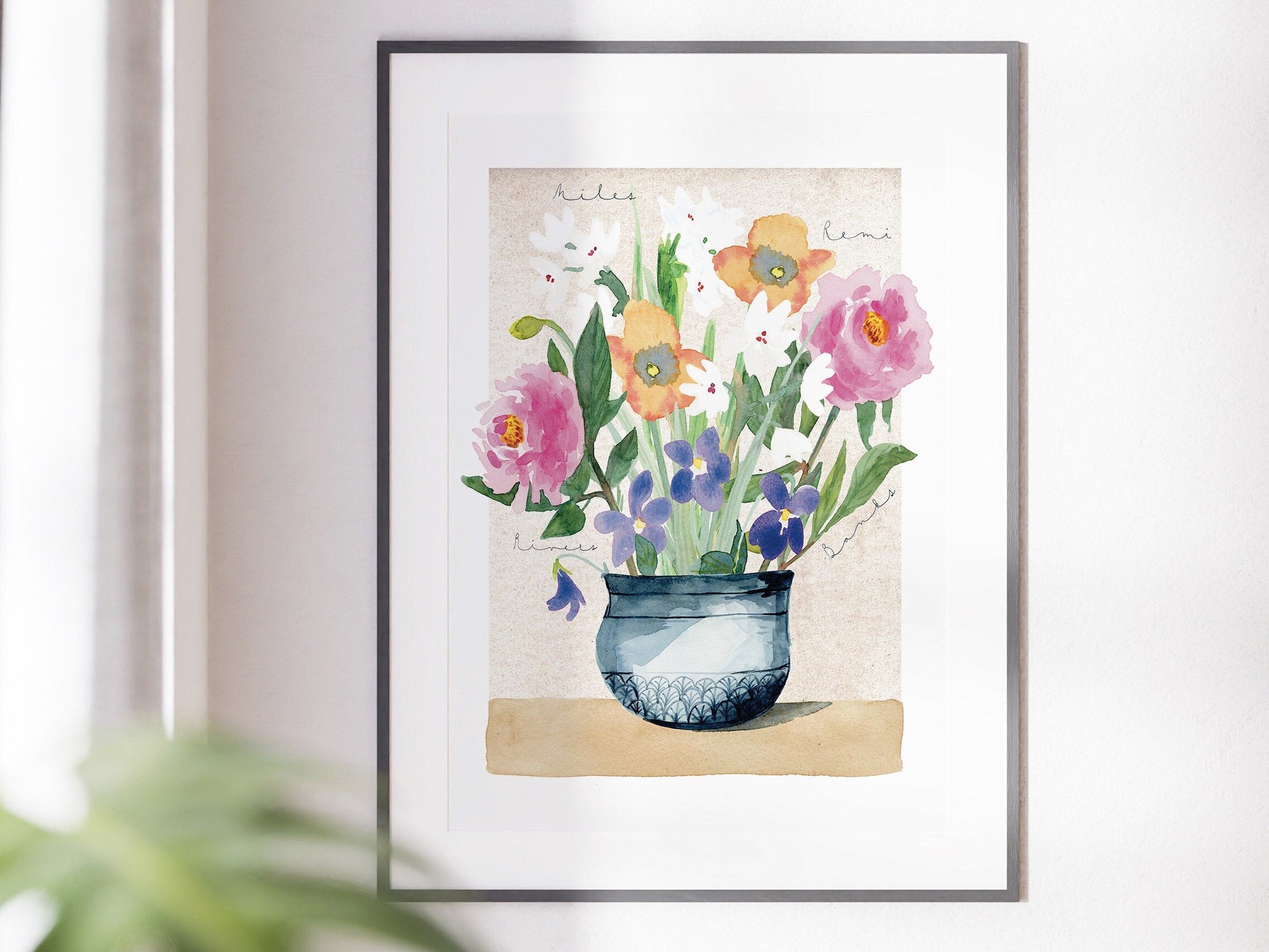 Custom Birth Flower Bouquet in a Vase | Grandma's Garden Watercolor Print | Unique Mother’s Day Floral Arrangement