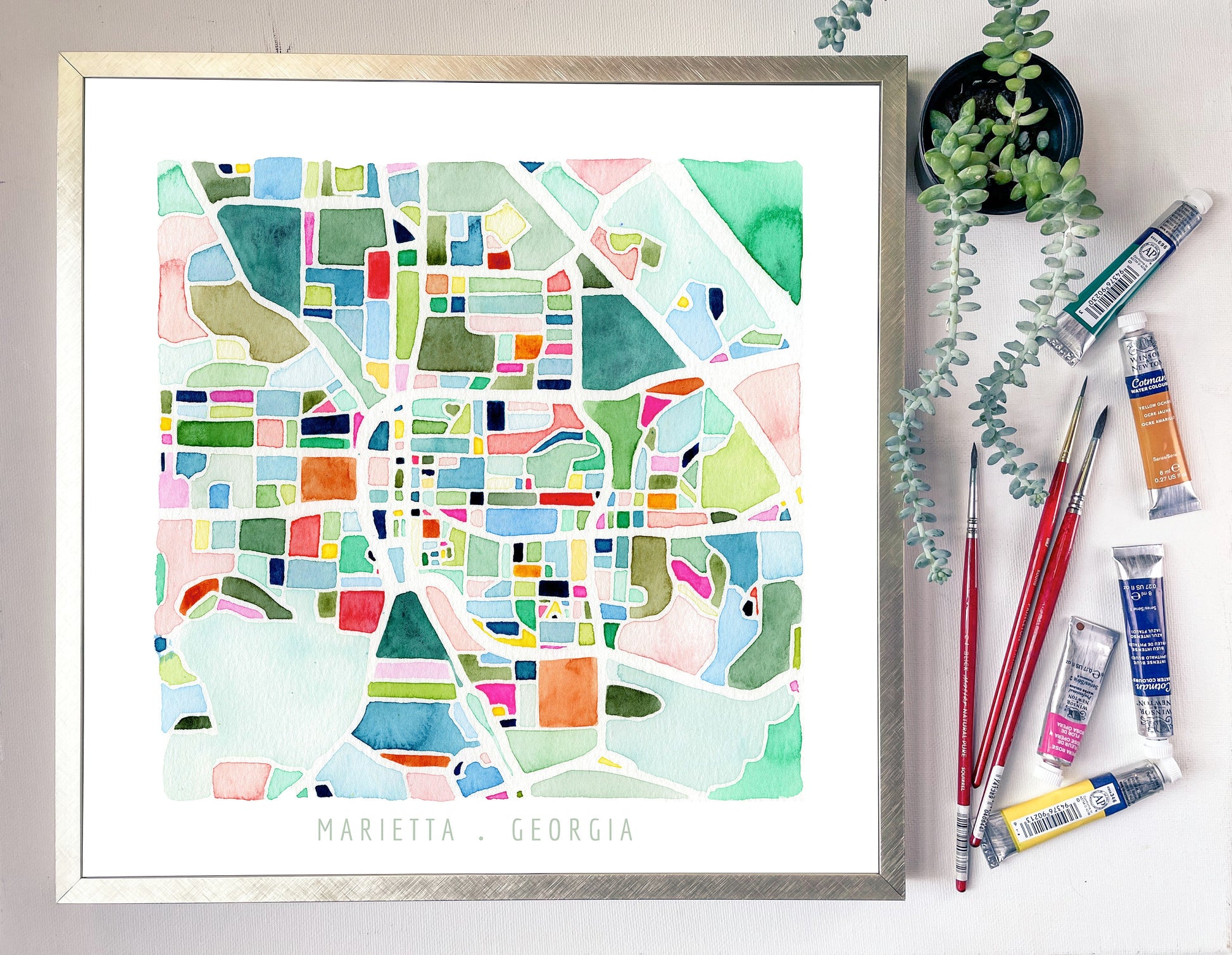 Marietta, GA map | Georgia watercolor painting | Housewarming gift